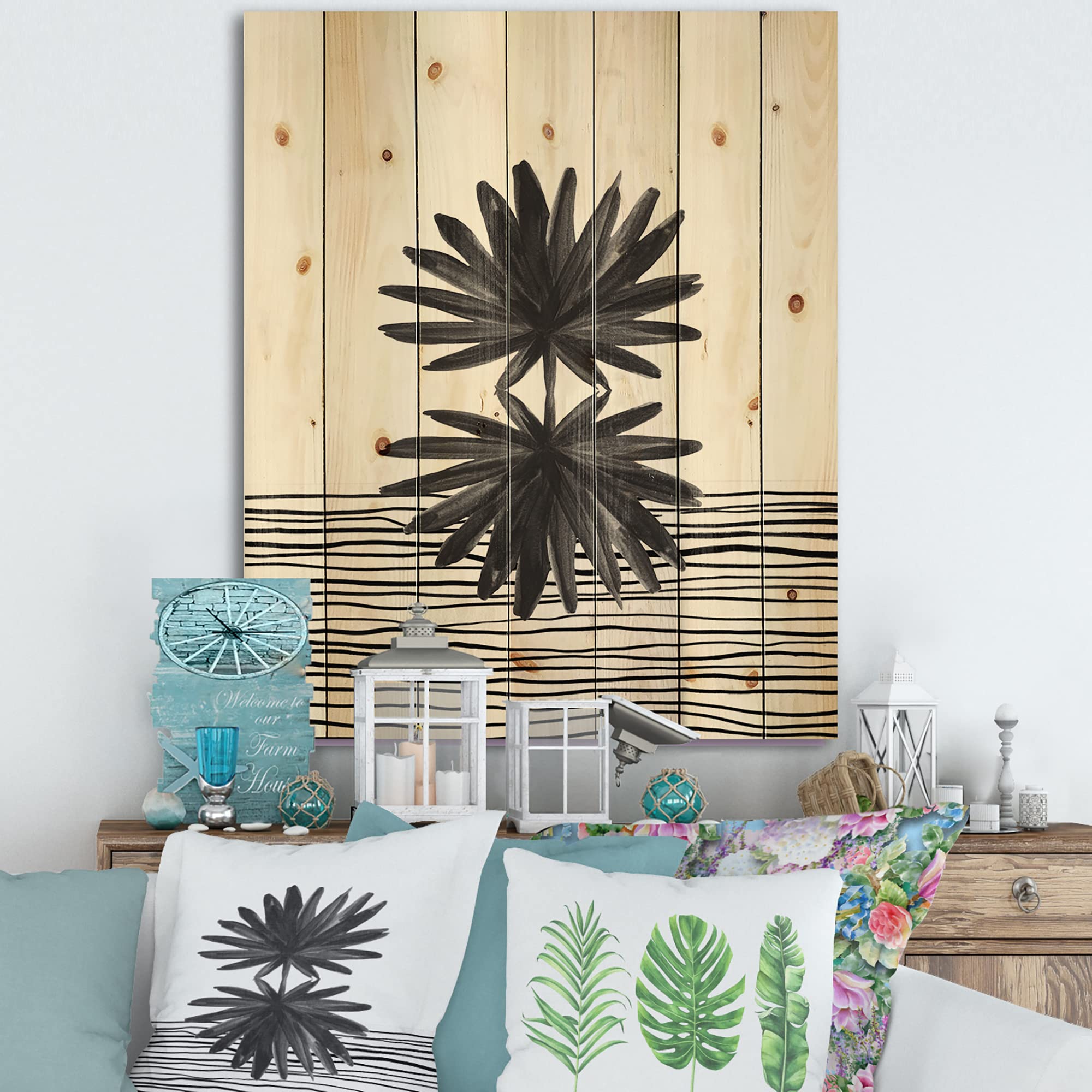 Modern Tropical Leaf Wood Wall Art - Black & White Floral Panels for Home Decor