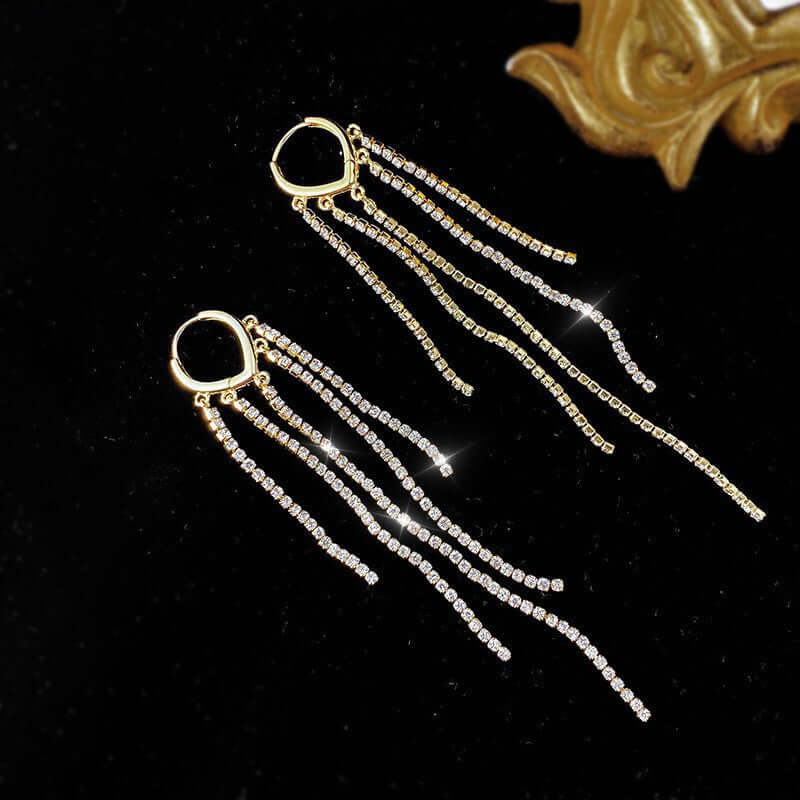Sparkle Rhinestone Tassel Fringe Hoop Earrings for Women | Elegant Dangle Drop Earrings for Party, Wedding & Evening Out | R5354