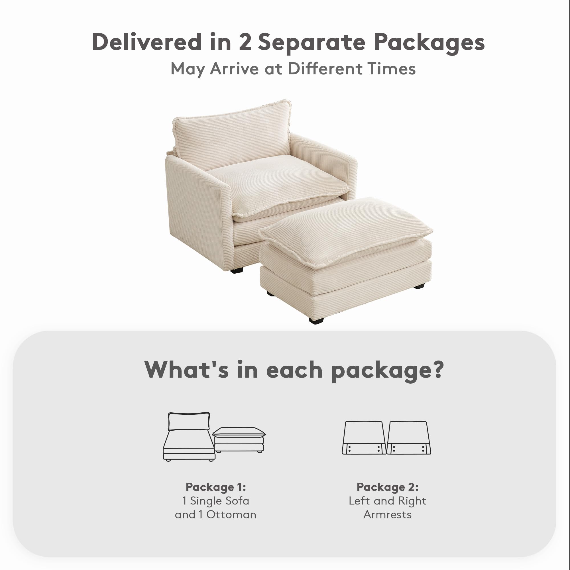Convertible Sectional Sofa with Ottoman - Corduroy Upholstered Living Room Couch Set with Chaise Lounge, Modern Beige Furniture for Small Spaces | Perfect for Apartments, Family Rooms & Cozy Home Decor