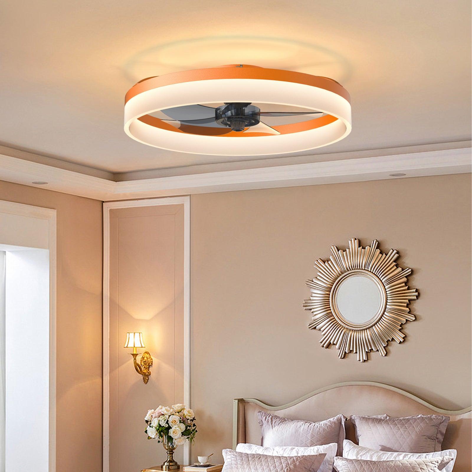 Modern Ceiling Fan with Dimmable LED Lights - Ultra Thin Design, Easy Embedded Installation (Orange) - Perfect for Living Room, Bedroom, and Home Office Cooling & Lighting