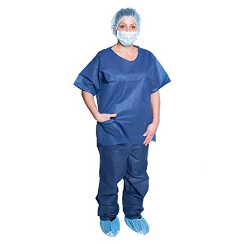DUKAL Disposable Scrub Shirt - Blue, Medium (Pack of 50) | Medical Uniforms for Healthcare Professionals & Hospital Use