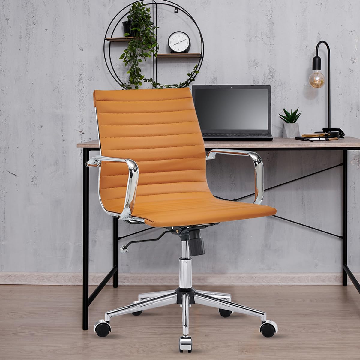 Ergonomic Office Chair with Adjustable Armrests & Lumbar Support - Vegan Leather Swivel Desk Chair for Home & Executive Use - Modern Mid Back Computer Chair for Long Work Hours (Terracotta)