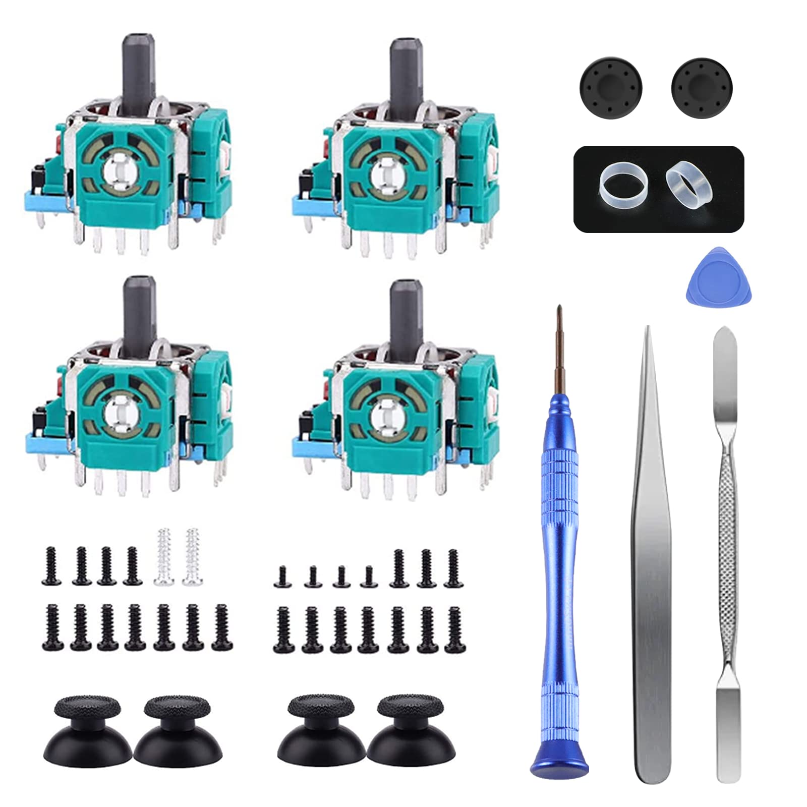 AOLION PS5 Controller Joystick Replacement Kit - 3D Thumbstick Module, 4 Joysticks, 10 Protective Rings (51 PCS) Compatible with Playstation 5 DualSense Controller (Blue) - Perfect for Gaming Repair & Controller Maintenance