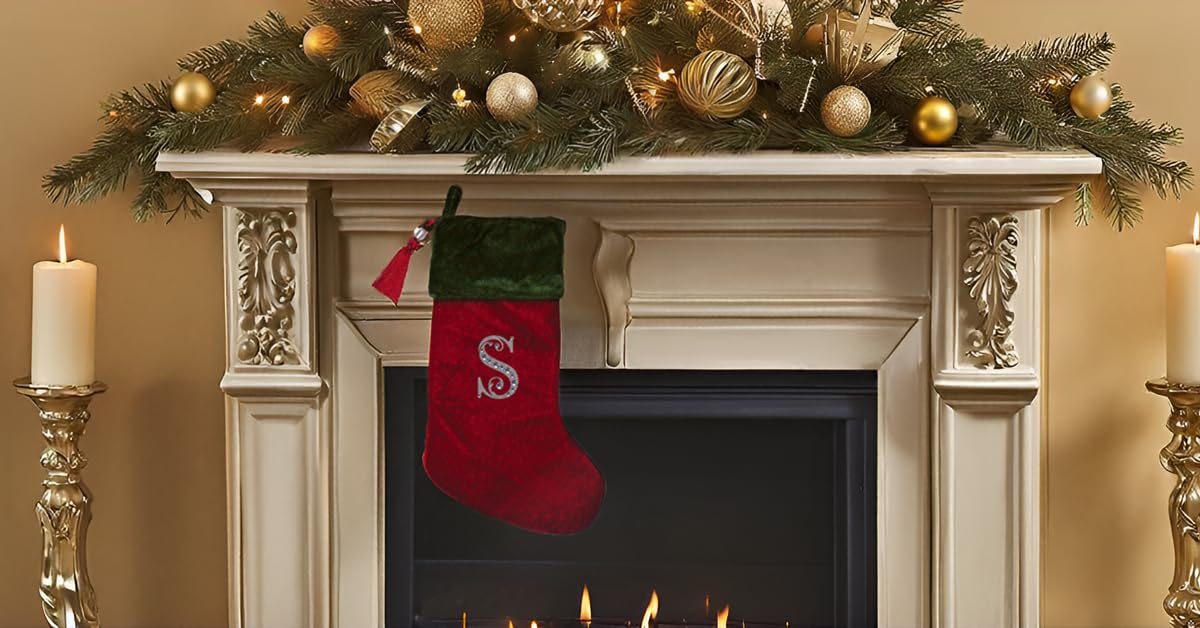 Evergreen 8.5 x 18.5 Inch Red & Green Velvet Christmas Stocking with Tassel - Perfect for Holiday Decor, Fireplace Mantel & Gift Giving