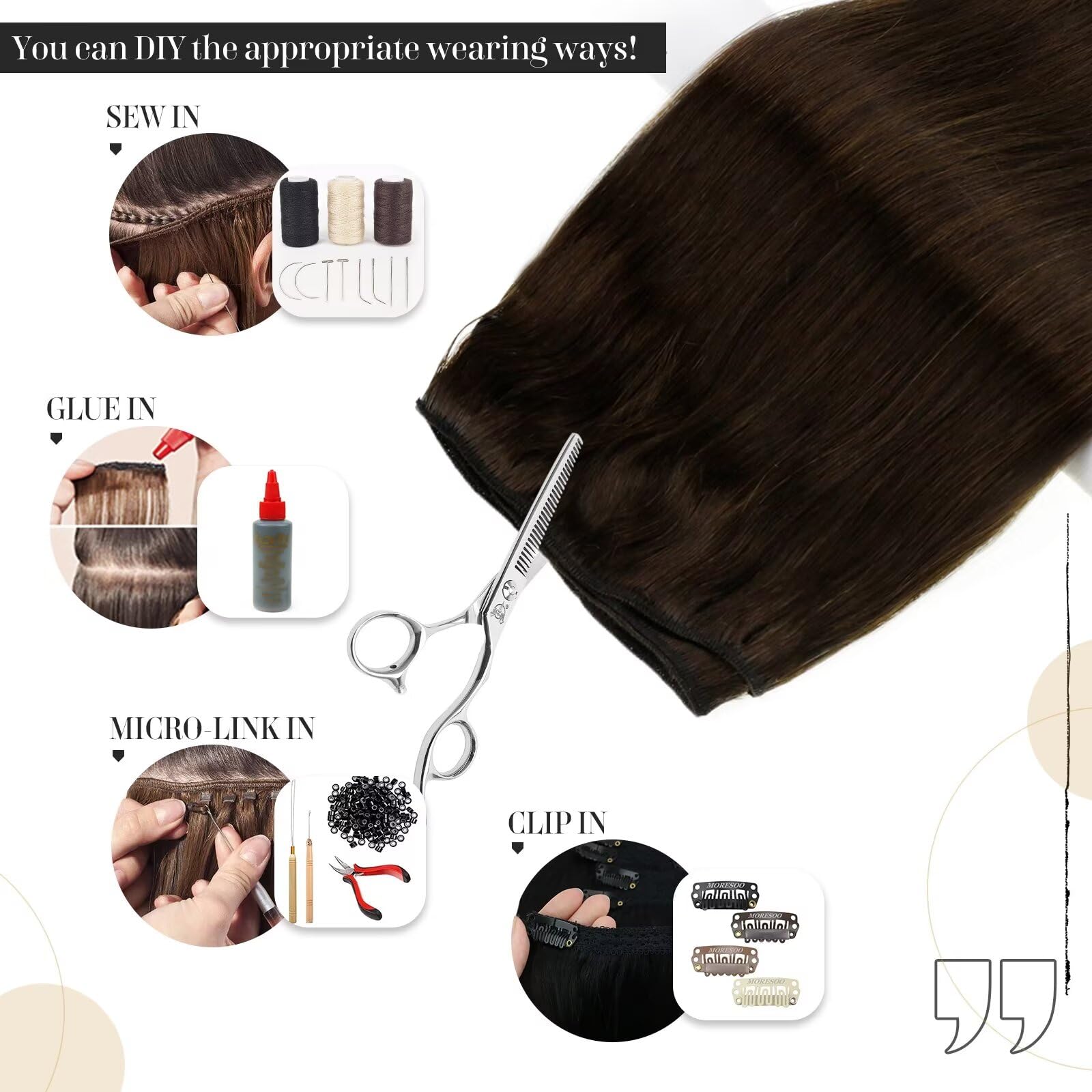 Vivien Real Human Hair Extensions 18 Inch Dark Brown Straight Sew-In Weft 100G for Women - Full Head Thick Natural Hair for Daily Styling & Special Occasions