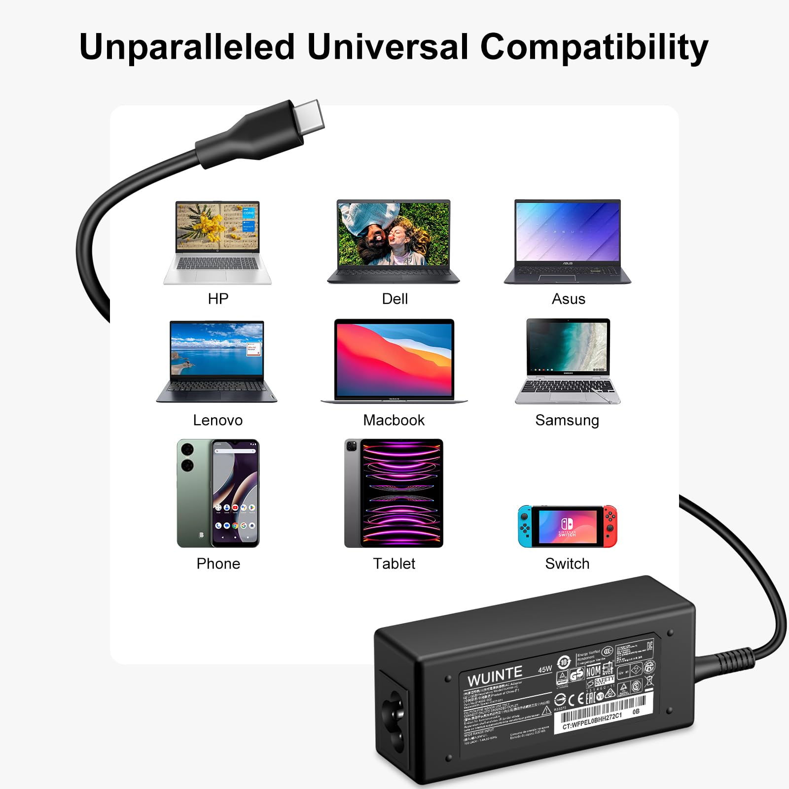 45W USB-C Fast Charger for Lenovo Laptop & Chromebook - Power Adapter with Quick Charge Technology | Perfect for Home, Office & Travel Use