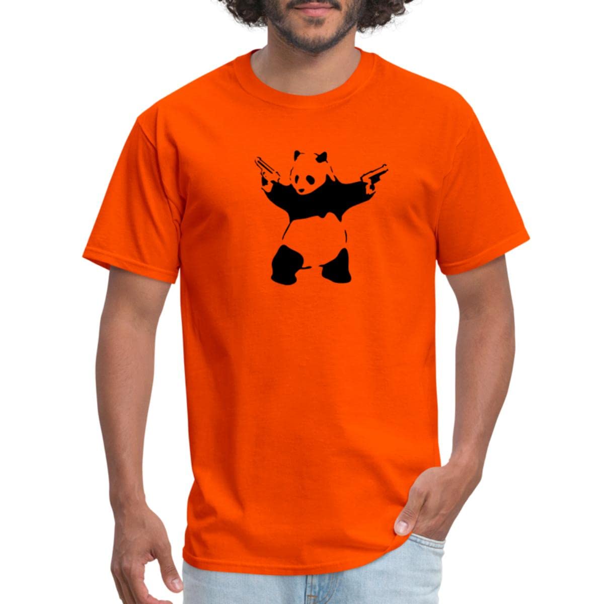 Spreadshirt Men's Panda with Guns Graphic T-Shirt - Funny Animal Tee for Casual Wear & Gifts