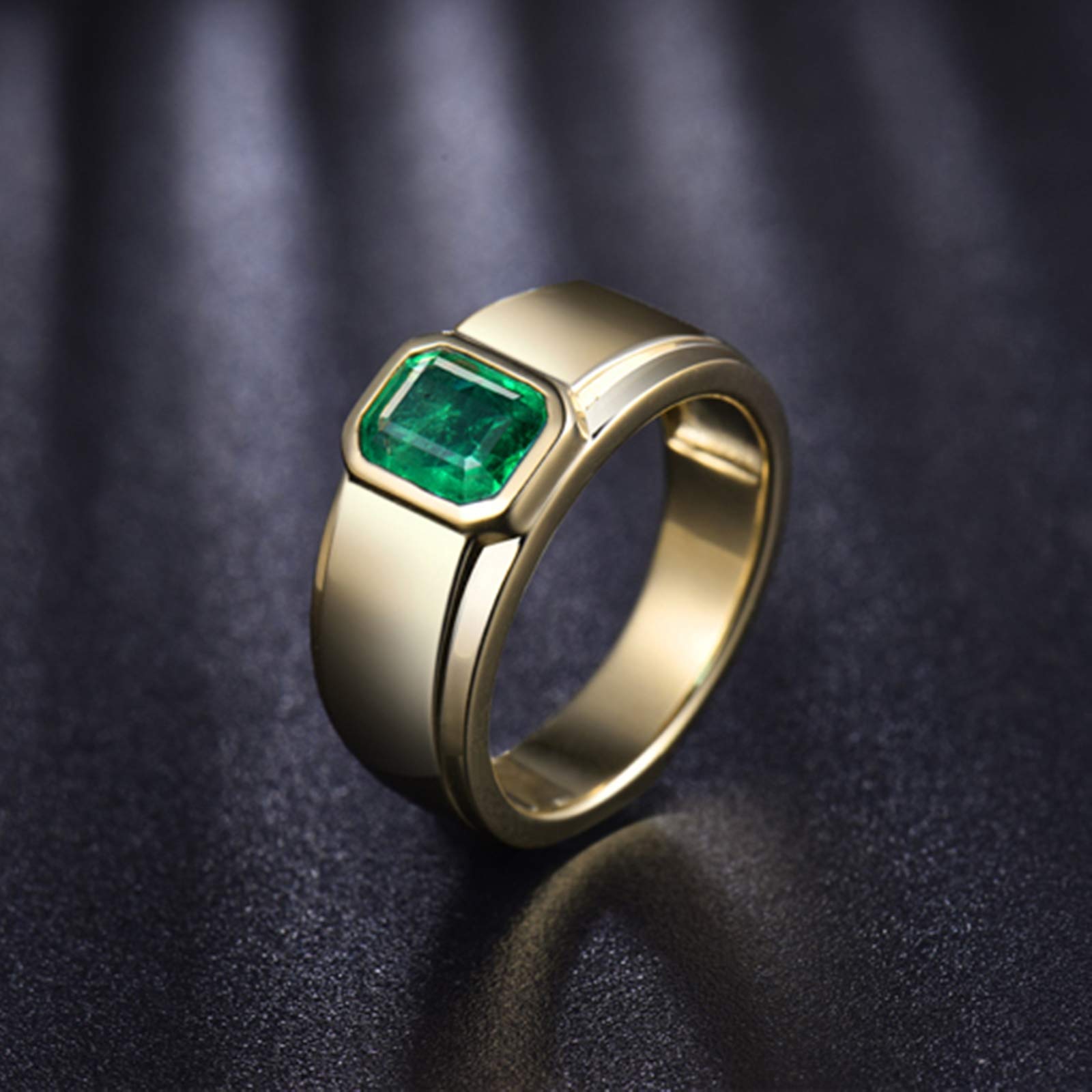 18K Yellow Gold Band Ring with 1.59ct Rectangle Green Emerald - Elegant Anniversary Ring, Birthday Gift & Valentine's Day Present for Her | Perfect for Weddings, Engagements, and Special Occasions