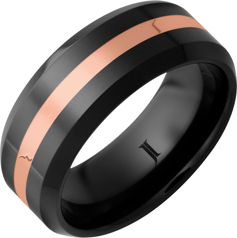 Black Diamond Ceramic 14K Rose Gold Inlay Ring for Women - Elegant Wedding Band, Anniversary Gift, Promise Ring for Her - Perfect for Engagements, Special Occasions & Everyday Wear