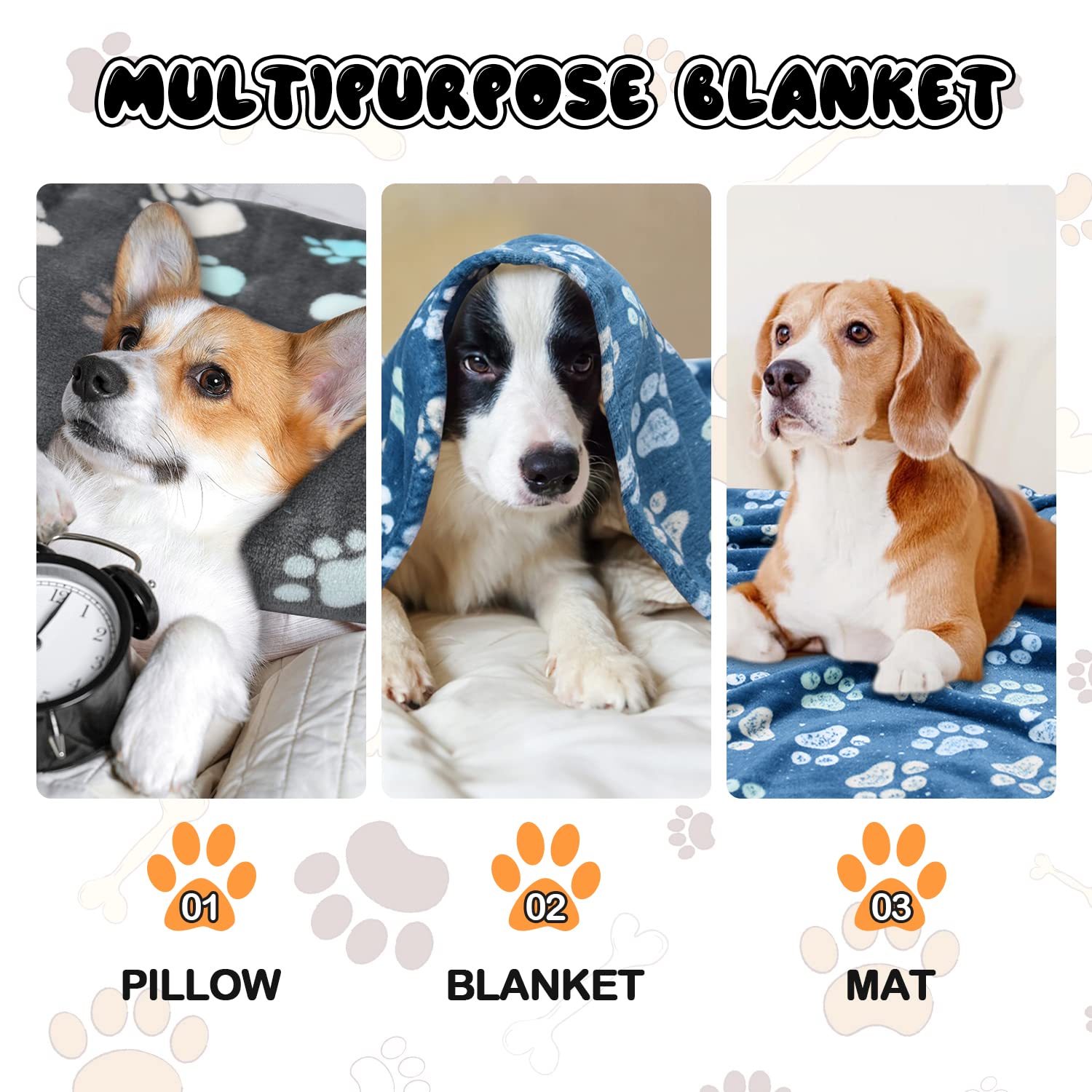 1 Pack 3 Premium Soft Fluffy Fleece Dog Blankets for Large & Medium Dogs - 41x31 Inch Cozy Pet Blanket for Puppy, Cat & Small Animals - Perfect for Couch, Bed & Travel Use