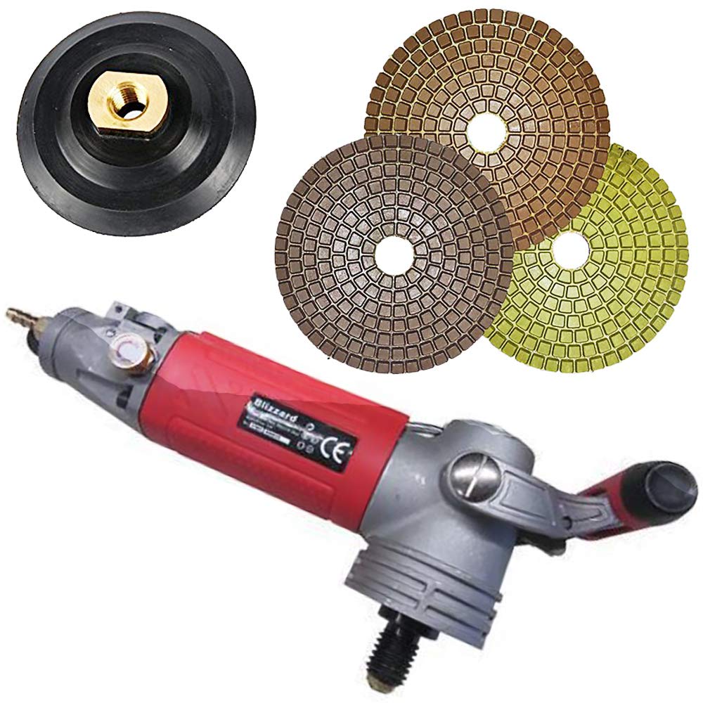Blizzard Air Polisher for Granite & Natural Stone - 4 Inch Diamond Flexible Backer with Polishing Pad Set - Dry Granite Polishing Kit (3-Piece Bundle) - Perfect for Countertops, Floors & DIY Stone Restoration Projects