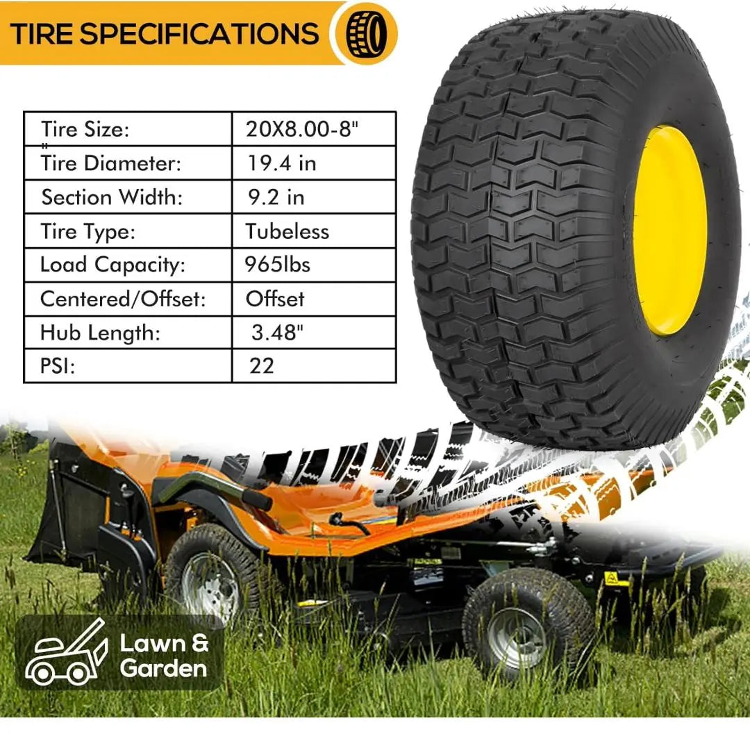 WEIZE 20x8.00-8 Rear Tire & Wheel Assembly Replacement for John Deere Riding Mowers - 3.48