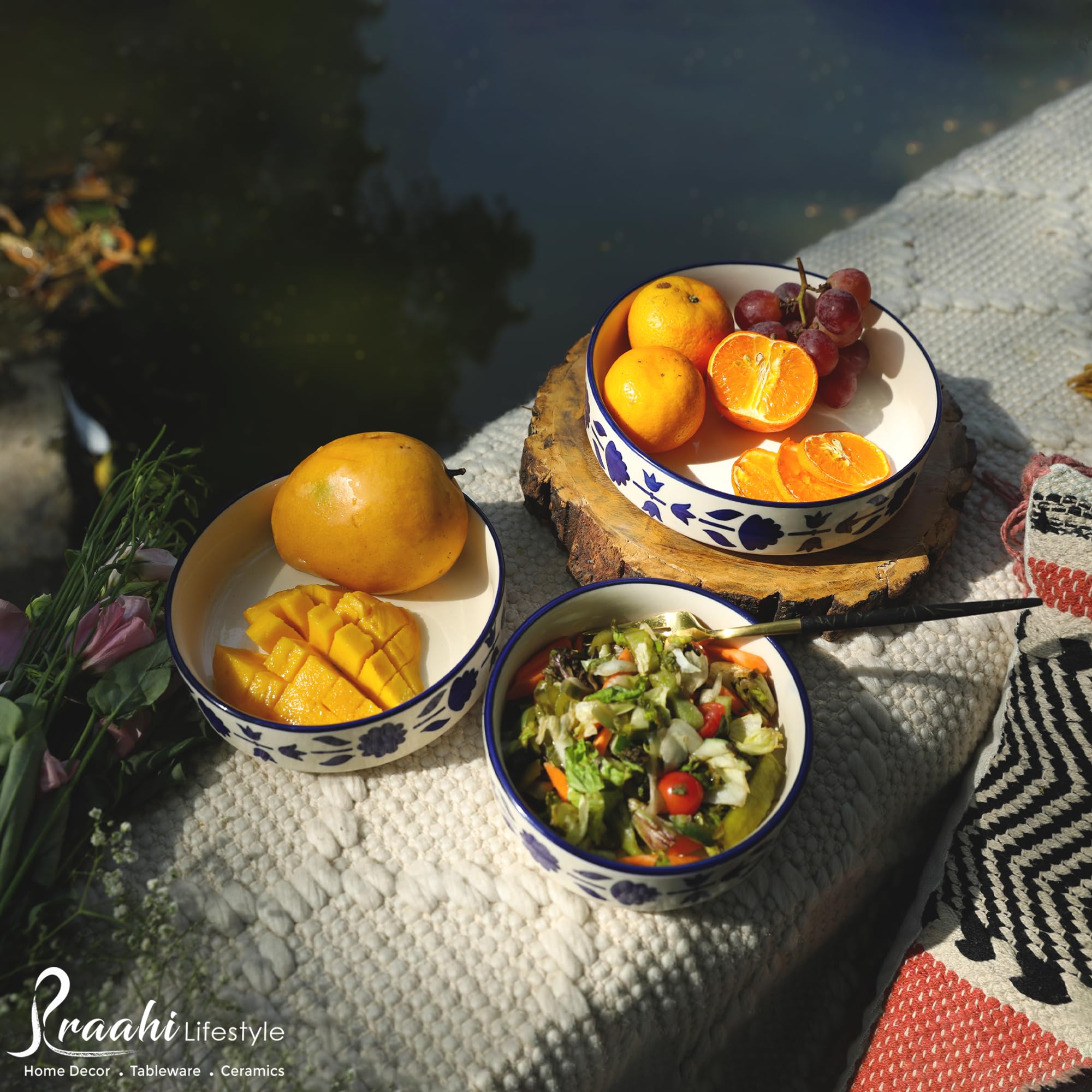 Praahi Lifestyle 3-Piece Ceramic Salad Bowl Set - 5.5
