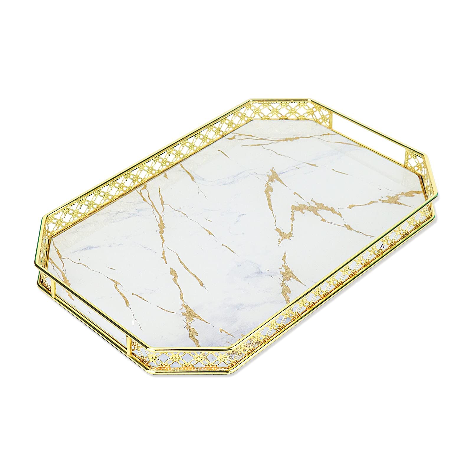 Elegant Gold Vanity Tray - 14×9×1.2 Inch Decorative Organizer for Perfume, Jewelry & Makeup | Perfect for Dresser, Bathroom & Home Decor | Stylish Storage Solution for Cosmetics, Rings & Fragrances