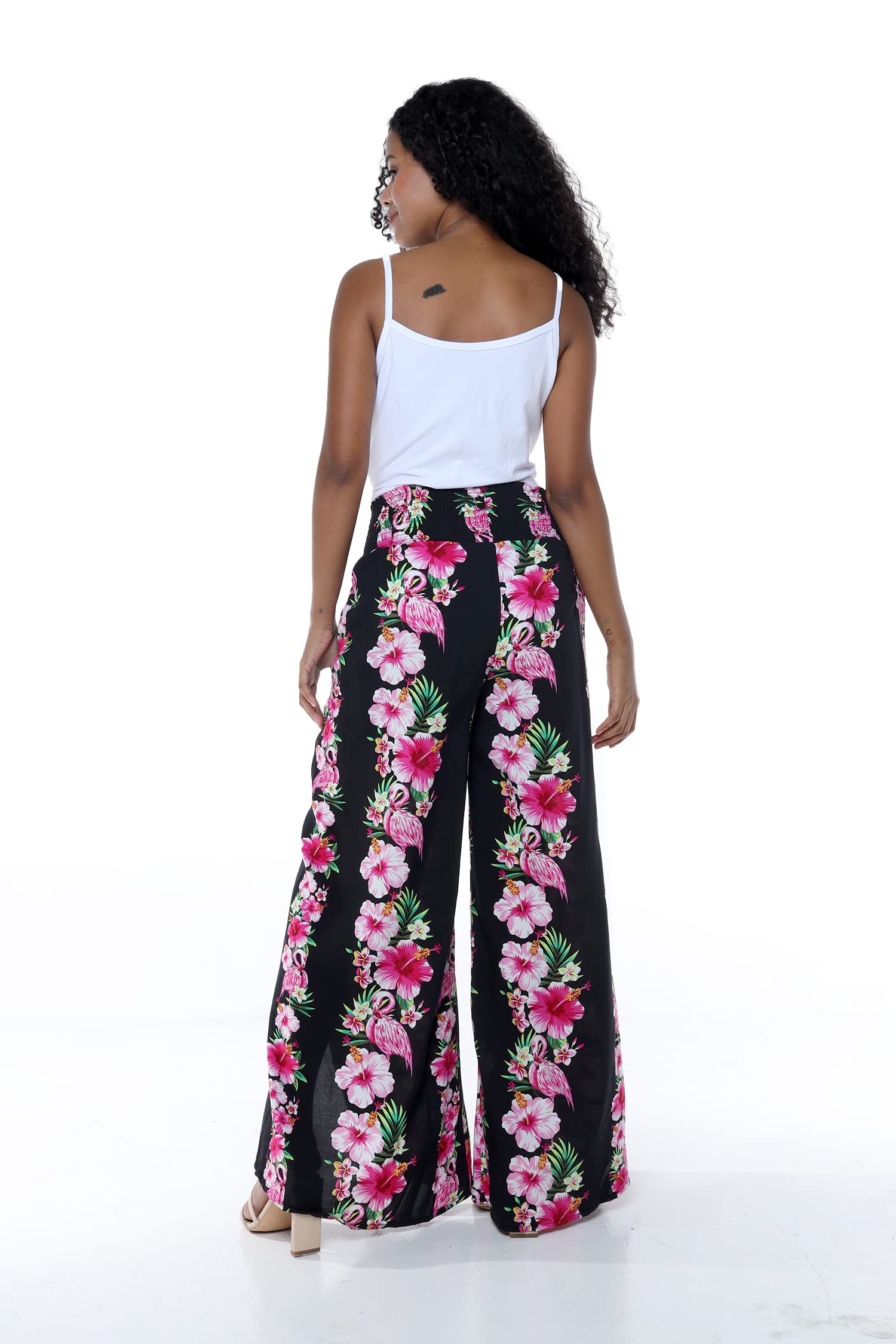 Hawaiian Luau Outfits for Women & Girls - Matching Mother Daughter Wide Leg Pants & Pink Hibiscus Ruffle Dress Set | Beach Party, Summer Vacation, Family Photos
