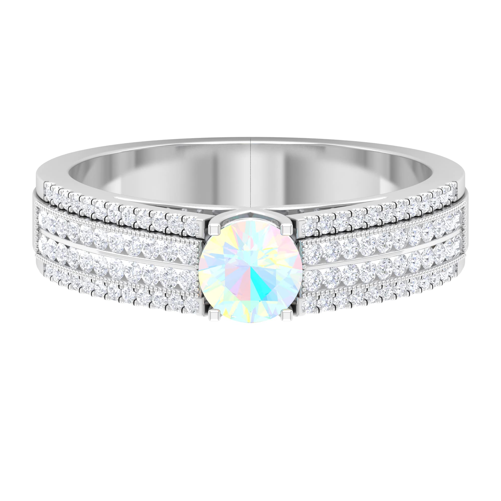 3/4 CT Ethiopian Opal and Diamond Ring - 5mm Solitaire Opal Ring with Diamond Accents - 14K Solid Gold Side Stone Engagement Ring - October Birthstone Jewelry for Women - Perfect for Anniversaries, Proposals & Special Occasions