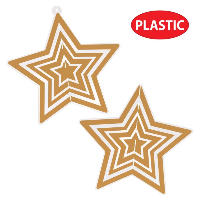 12 Pack Beistle Gold 3D Plastic Star Centerpieces for Party Decorations, Christmas, New Year, and Wedding Celebrations