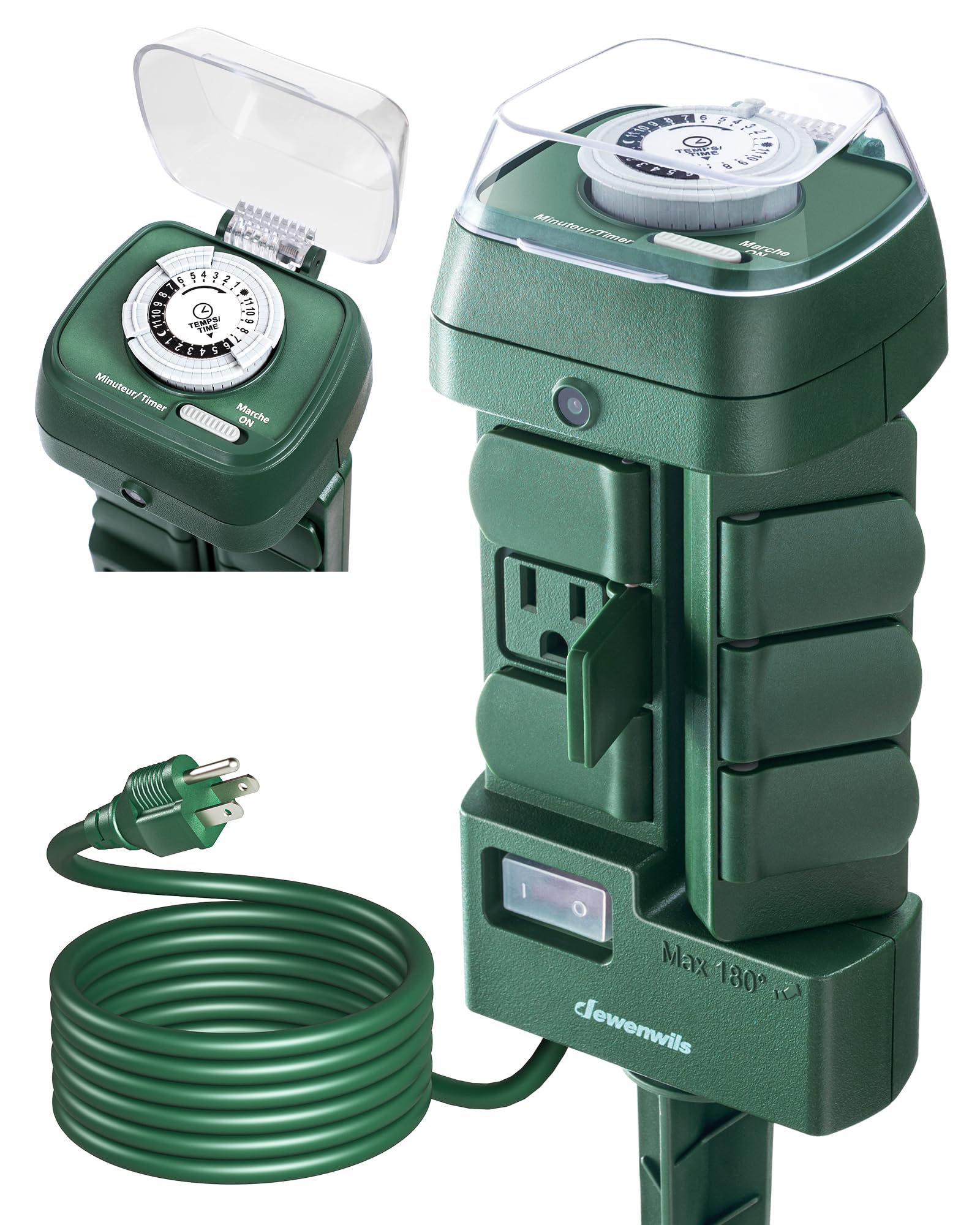DEWENWILS Outdoor Mechanical Timer with 6 Grounded Outlets (3 Rotatable), 6ft Cord, Waterproof, 1625W/13A, UL Listed - Perfect for Garden Lights, Yard Decorations & Outdoor Holiday Lighting
