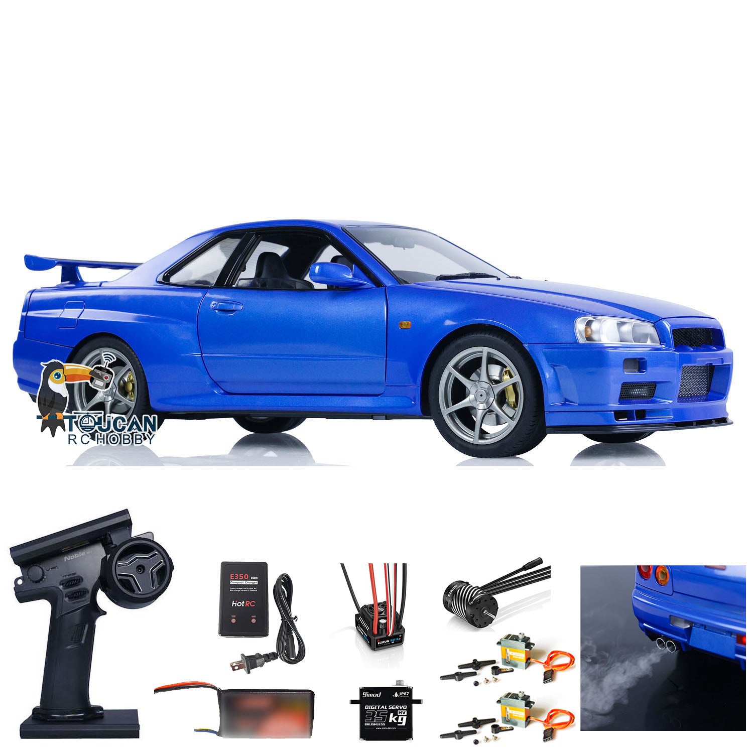1/8 Scale Metal 4WD RC Racing Car - 4x4 Radio Controlled Drift Vehicle Model with High Speed, Light & Sound Effects (Ready-to-Run R34 Style) - Perfect for Indoor/Outdoor Racing, Drifting & Hobby Enthusiasts