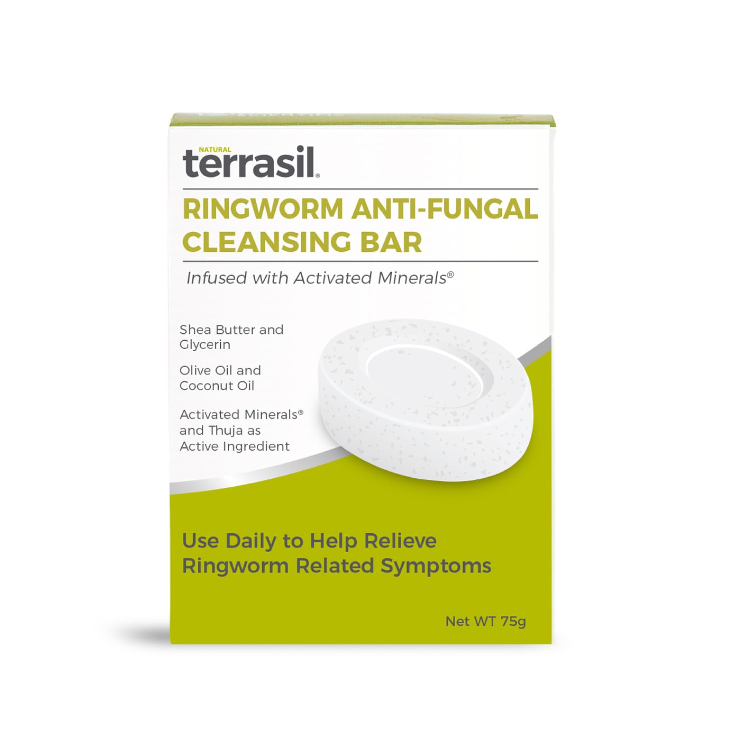 Terrasil Antifungal Ringworm Soap (75g) - Natural Coconut Oil & Shea Butter Cleansing Bar for Ringworm Treatment - Medicated Antifungal Soap for Humans - Ideal for Athlete's Foot, Jock Itch & Skin Fungus Relief