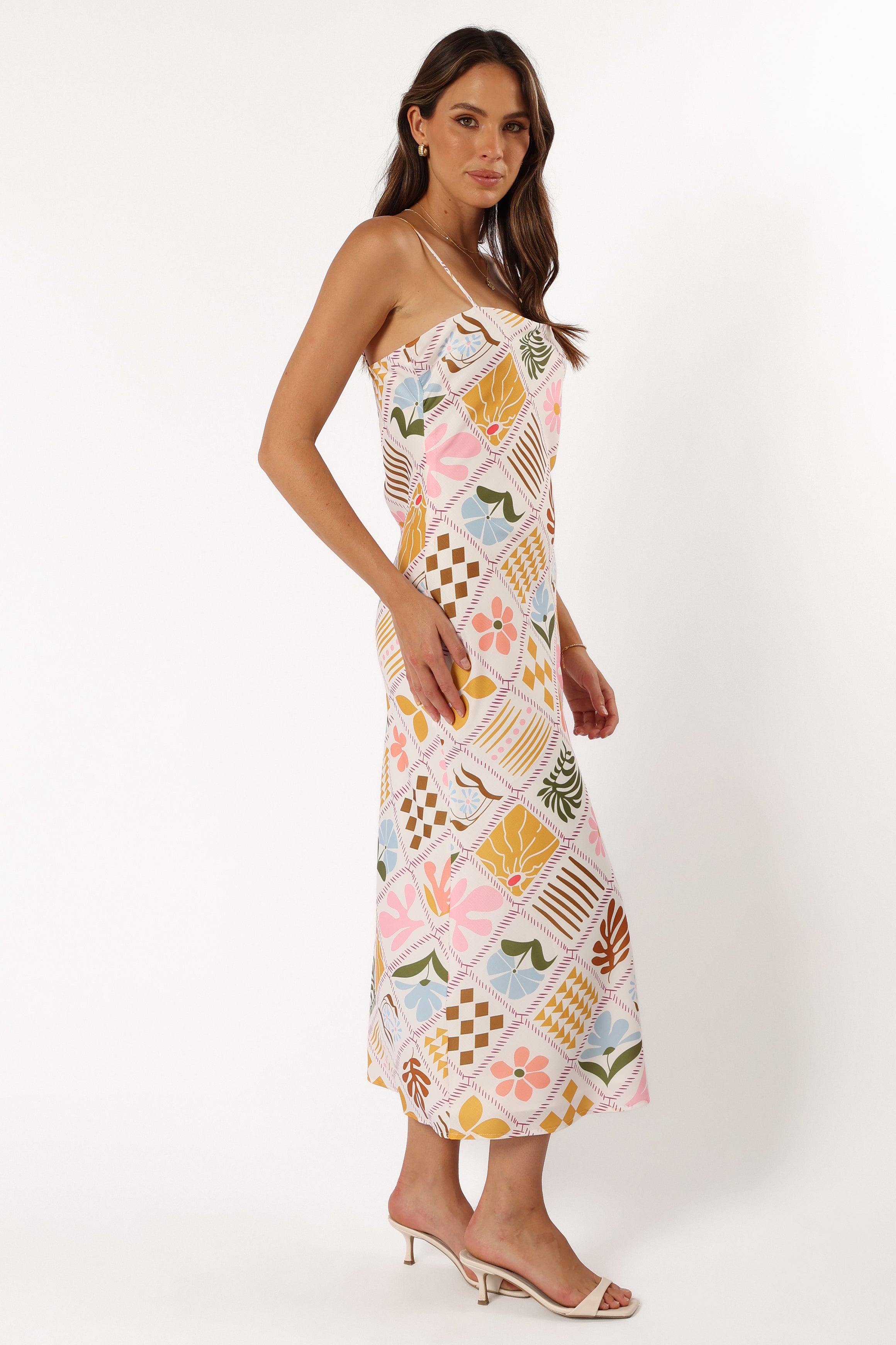 Darlene Maxi Slip Dress - White Multi Color Flowy Long Sleeveless Evening Gown for Women | Perfect for Weddings, Parties & Special Occasions