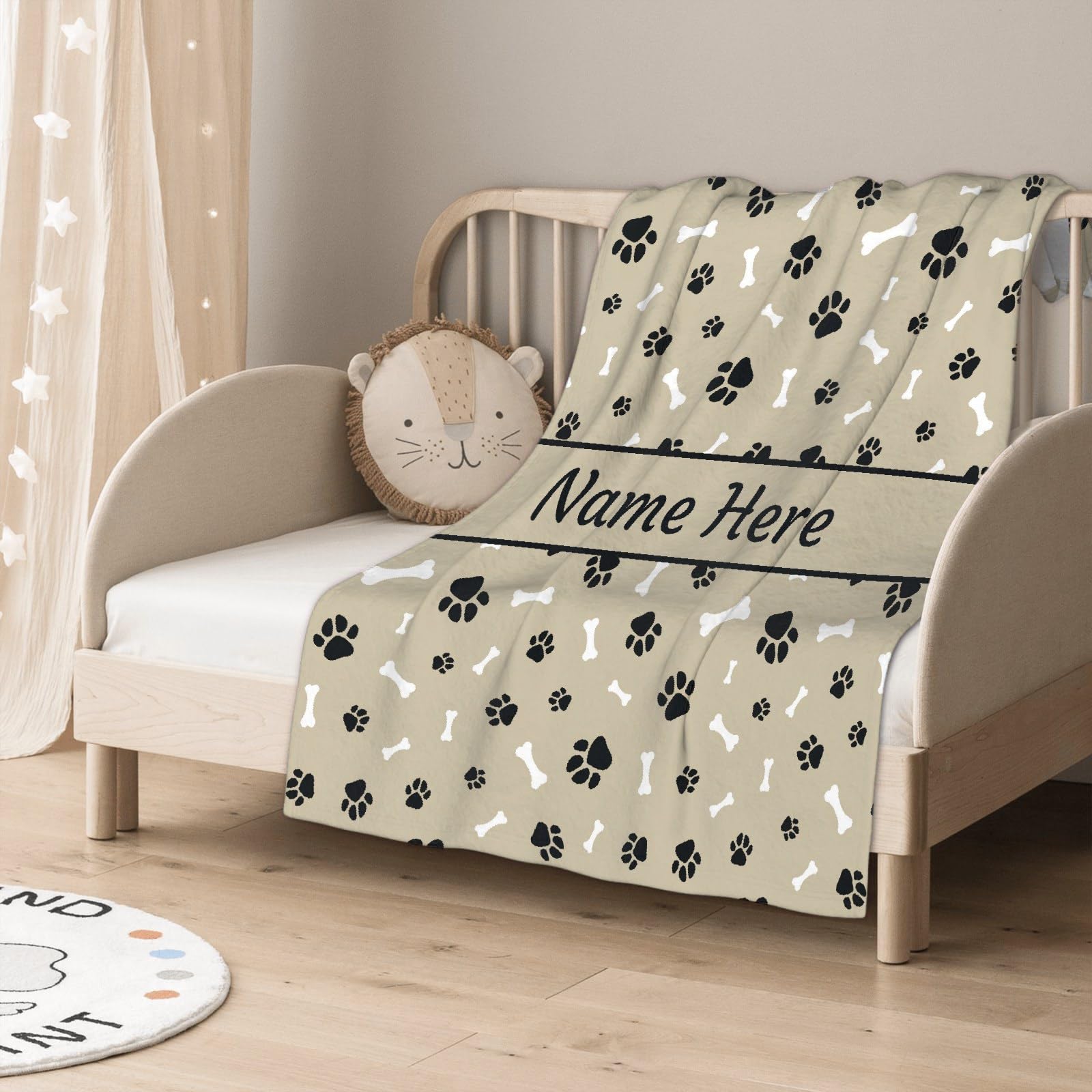 **Custom Personalized Dog Blanket with Name - Soft Cozy Fleece Pet Blanket for Puppy, Dog Lovers, Mom & Dad - Cute Paws & Bones Design - Perfect Gift for Bed, Sofa, Couch & Travel - Ideal for Family & Pet Owners**