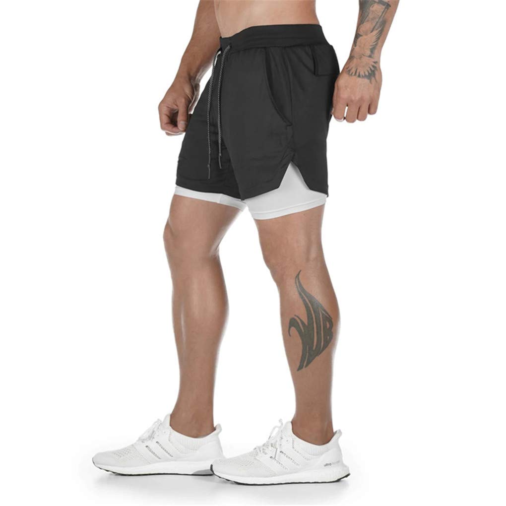 Shanghai Story Men's 2-in-1 Workout Running Shorts - Lightweight Quick-Dry Gym & Yoga Training Short Pants for Men - Perfect for Jogging, Basketball, and Outdoor Sports