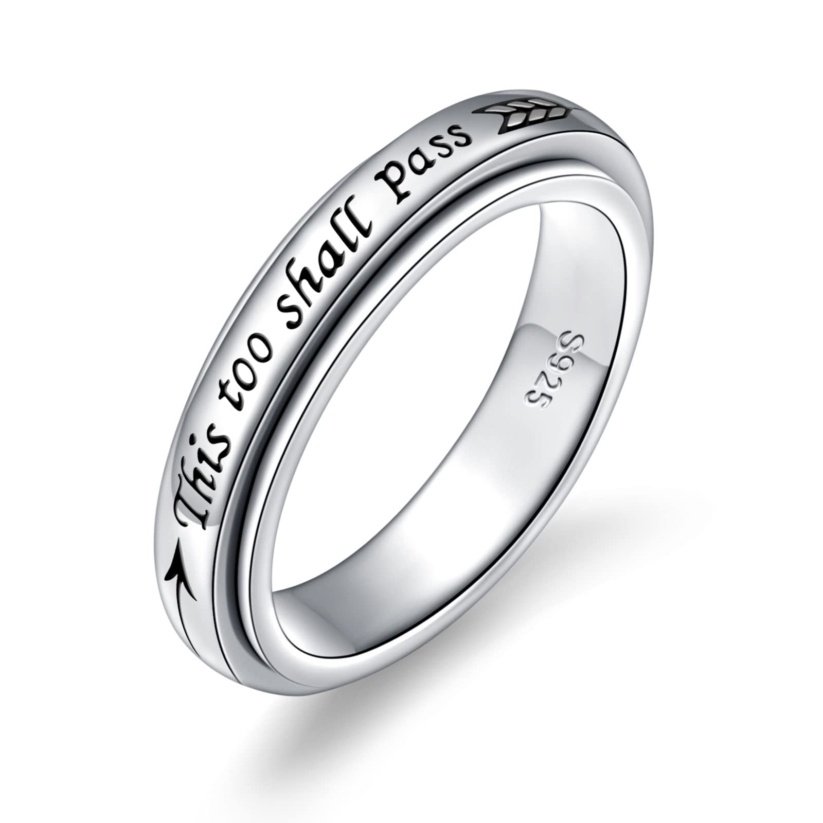 925 Silver Moon Star Spinner Ring for Anxiety Relief - ADHD Autism Stress Relief - Keep Going Inspirational Band for Men & Women