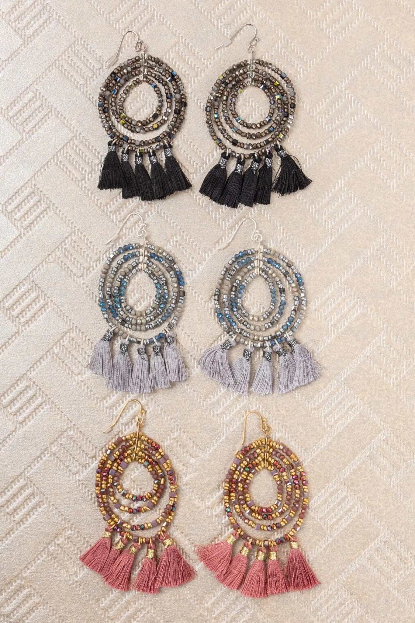 Beaded Tassel Hoop Earrings for Women - Boho Chic Dangle Earrings with Crystal Beads - Perfect for Parties, Weddings & Everyday Wear