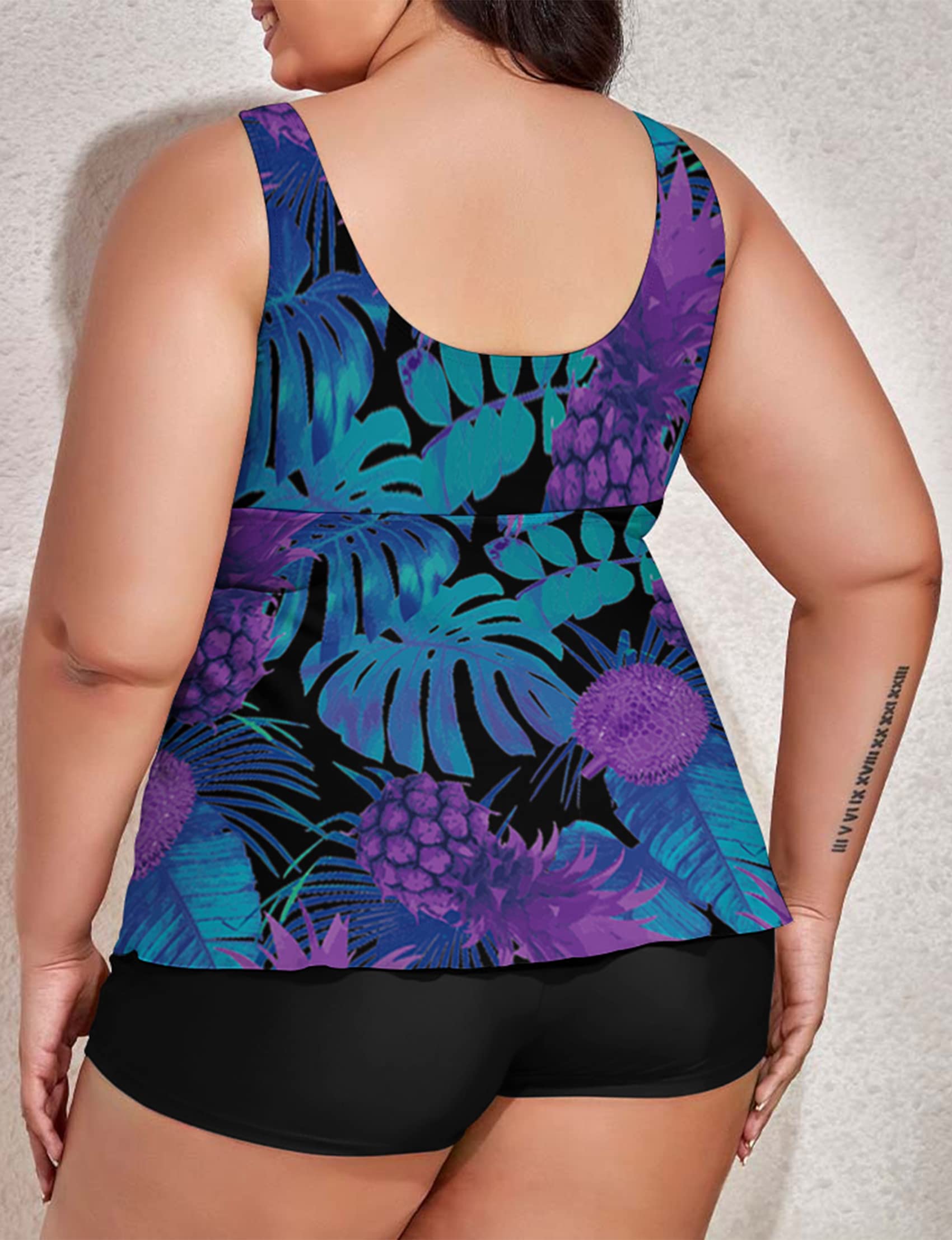 Women's Floral Print Modest Tankini Swimsuits - Two Piece Bathing Suit with Tank Top & Boyshorts | Beachwear, Pool Party & Vacation Outfit