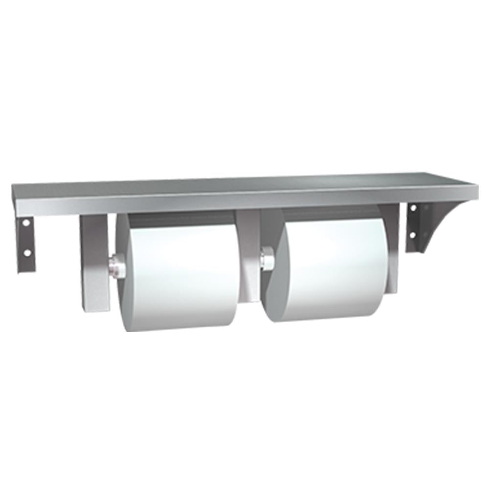 ASI 0697 GAL Double Surface Mounted Shelf with Toilet Paper Holder - Satin Finish | Bathroom Storage Organizer for Towels, Toiletries & Essentials