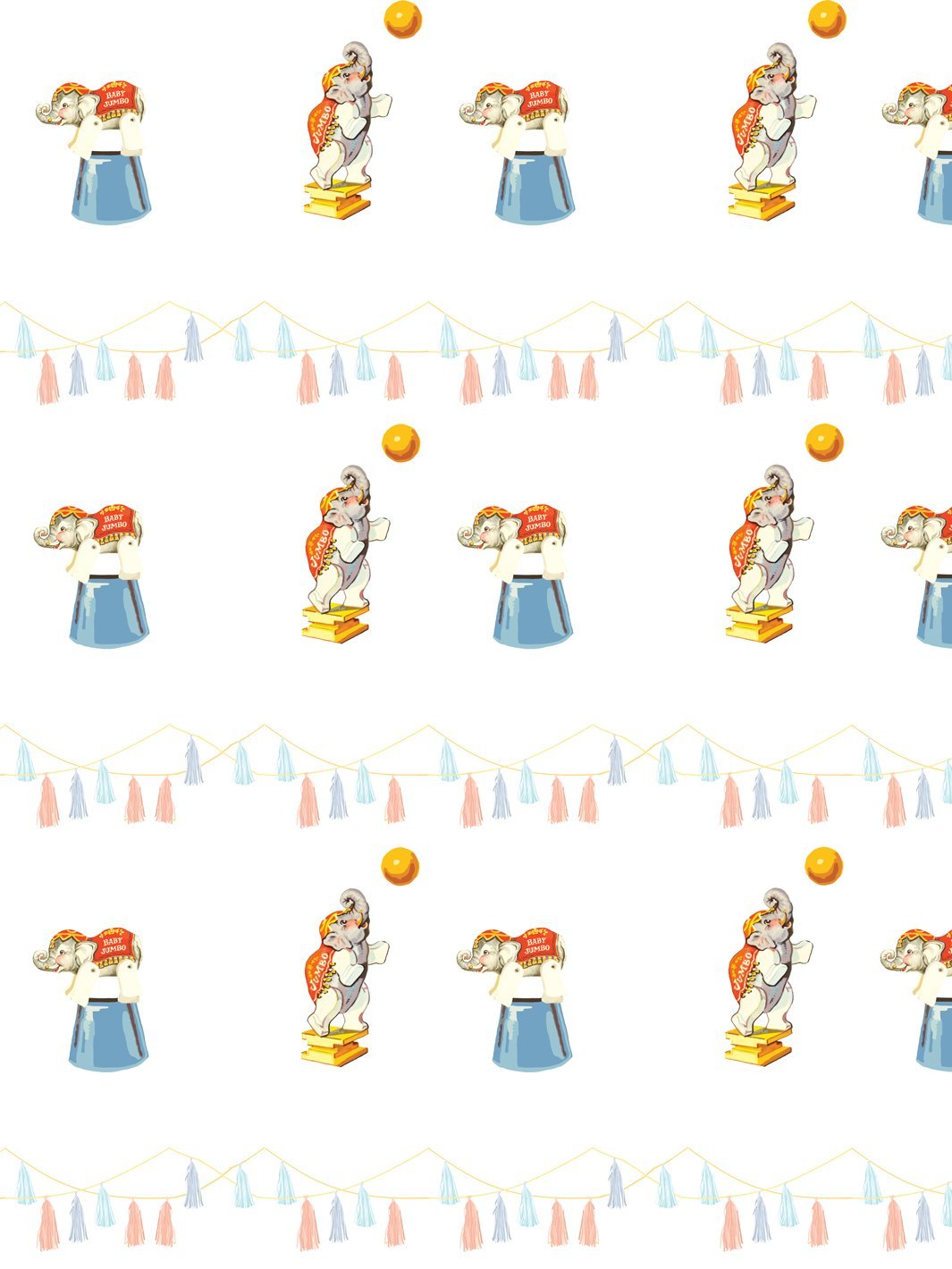 Fisher Price™ 'Elephant Circus' White Wallpaper - Playful Nursery Decor for Baby Rooms & Kids Bedrooms