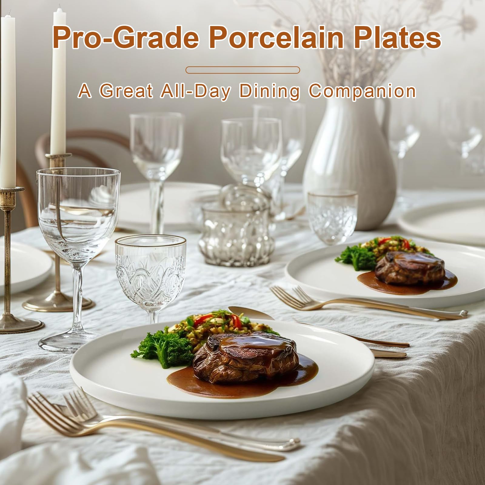 Jassceram 10.5 Inch White Ceramic Dinner Plates Set of 6 - Round Salad Plates for Kitchen, Restaurant & Home Use | Microwave, Oven & Dishwasher Safe | Scratch Resistant & Lead-Free | Perfect for Daily Meals, Parties & Formal Dining