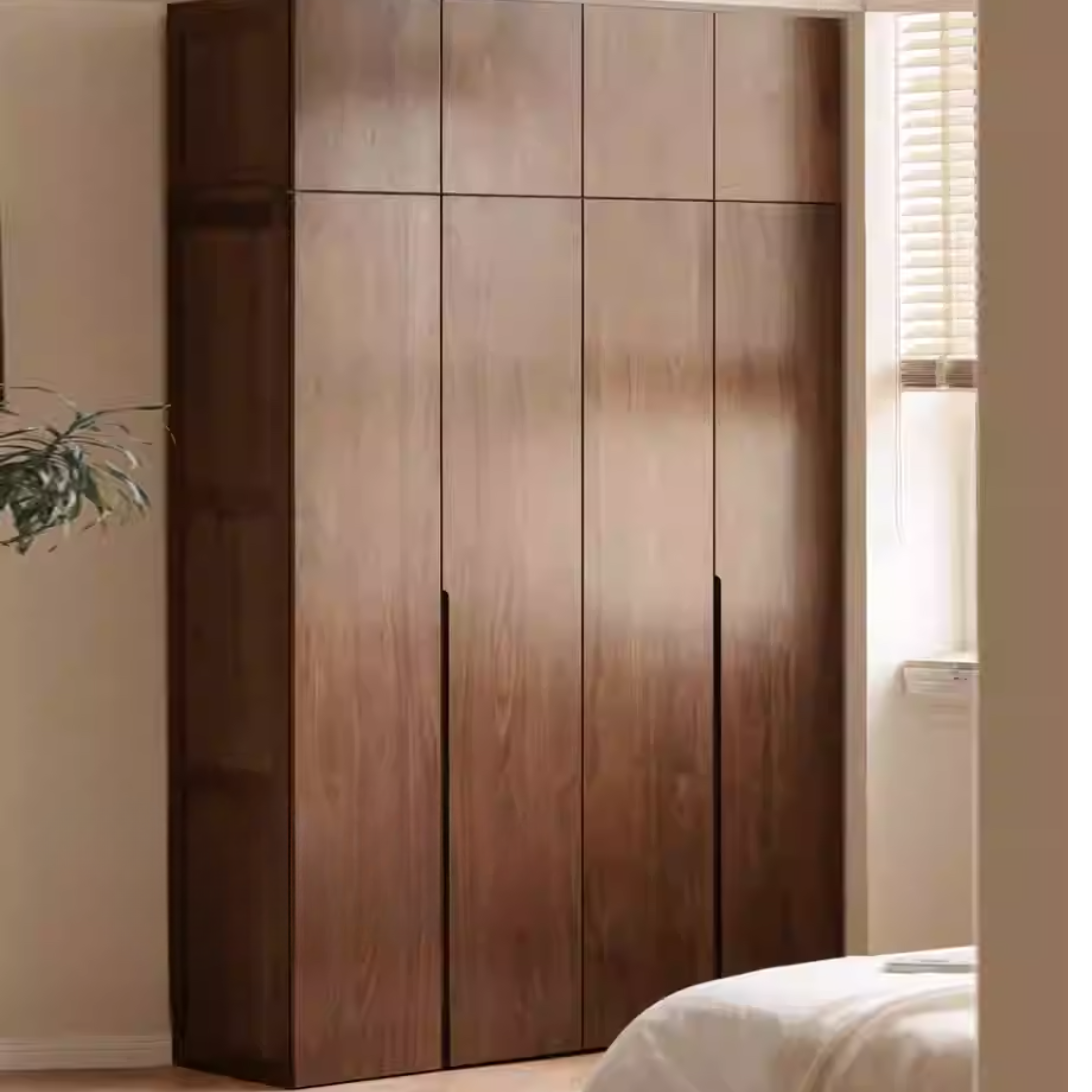 Premium Black Walnut Solid Wood Wardrobe - Double Door Closet with Mirror | Spacious Storage for Bedroom, Walk-in Closet & Guest Room Organization