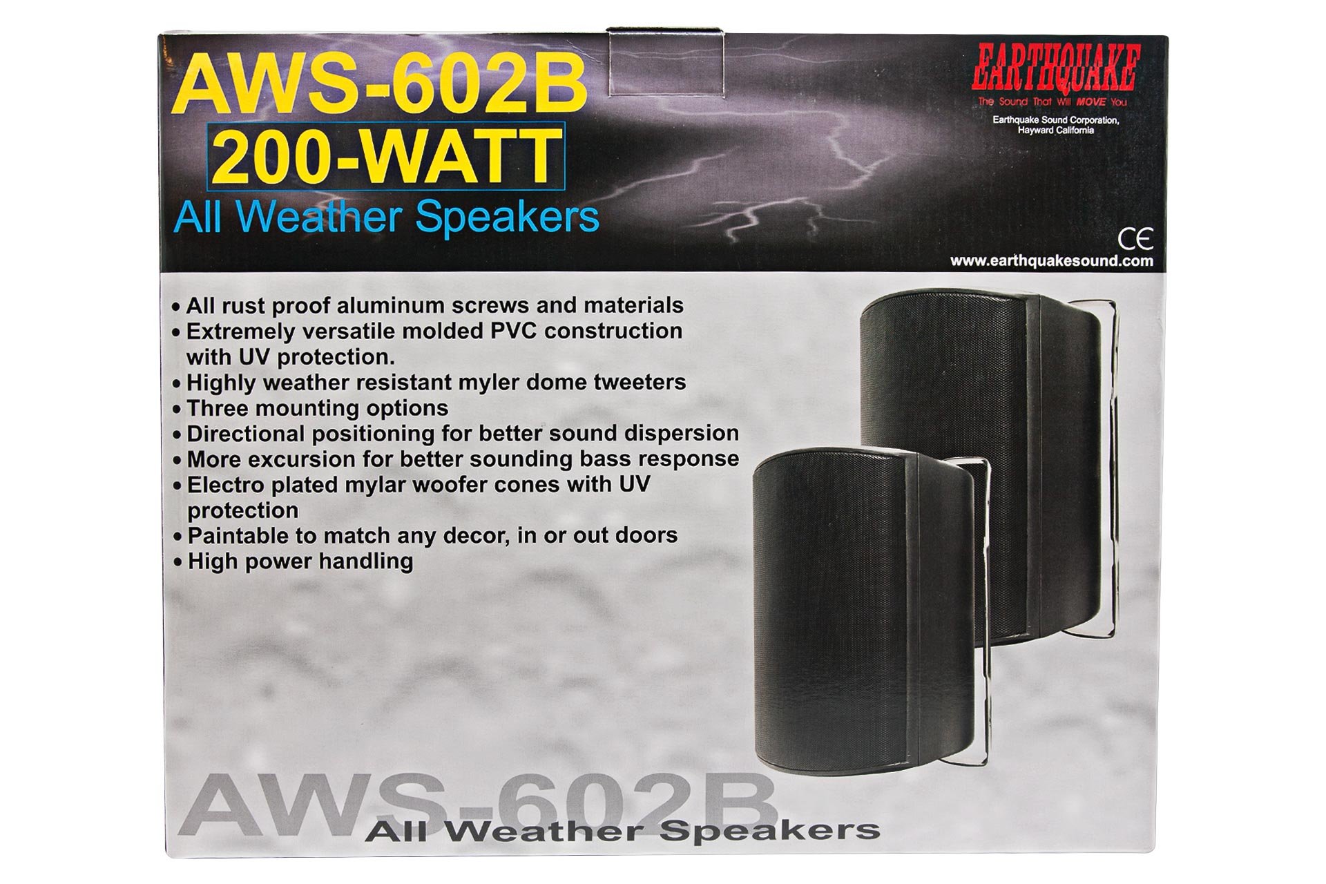 Earthquake Sound AWS-602B Waterproof Outdoor Speakers - All-Weather Indoor/Outdoor Stereo Sound System (Matte Black, Pair) - Perfect for Patio, Poolside, Garden & Backyard Entertainment