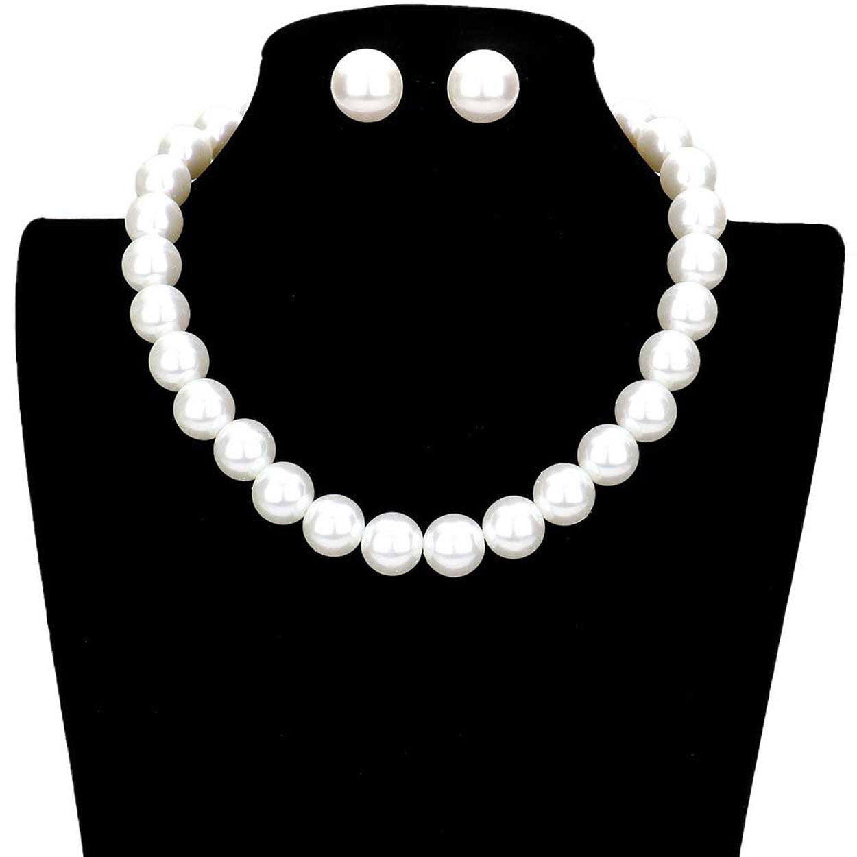 12MM Pearl Necklace and Earring Set - Elegant White Cultured Pearl Jewelry for Women | Perfect for Weddings, Parties & Formal Occasions