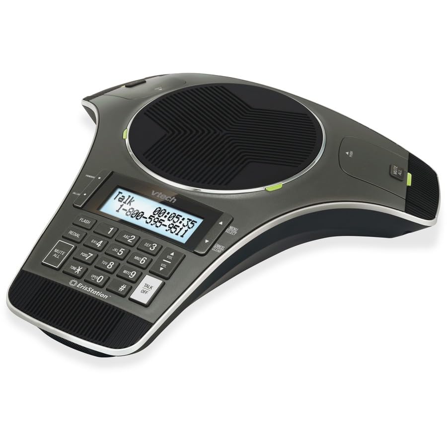 VTech VCS702 ErisStation DECT 6.0 Conference Phone with 2 Wireless Microphones - OrbitLink Wireless Technology for Clear Audio - Perfect for Office Meetings & Conference Calls