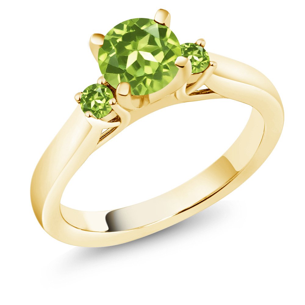 1.14 Ct Round Green VS Peridot 18K Yellow Gold Plated Silver Engagement Ring for Women - Gem Stone King | Perfect for Wedding, Proposal, Anniversary & Special Occasions