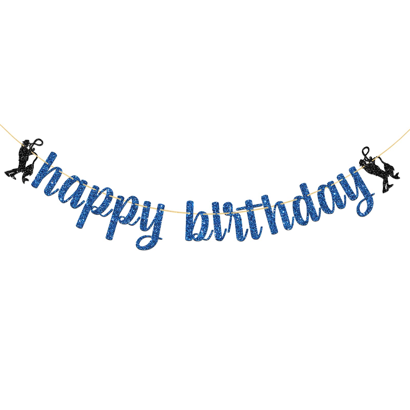 Happy Birthday Banner for Fishermen - Blue Glitter Fishing Party Decorations - Perfect for Men's Birthday, Fishing Enthusiast Celebrations & Outdoor Themed Parties