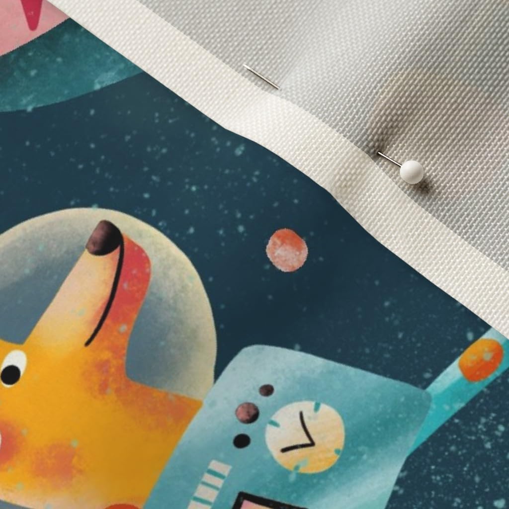 Space-Themed Upholstery Velvet Fabric - Playful Planets, Robots & Spaceship Print - Fat Quarter for Home Decor, Apparel & DIY Projects | Perfect for Curtains, Pillows & Crafting