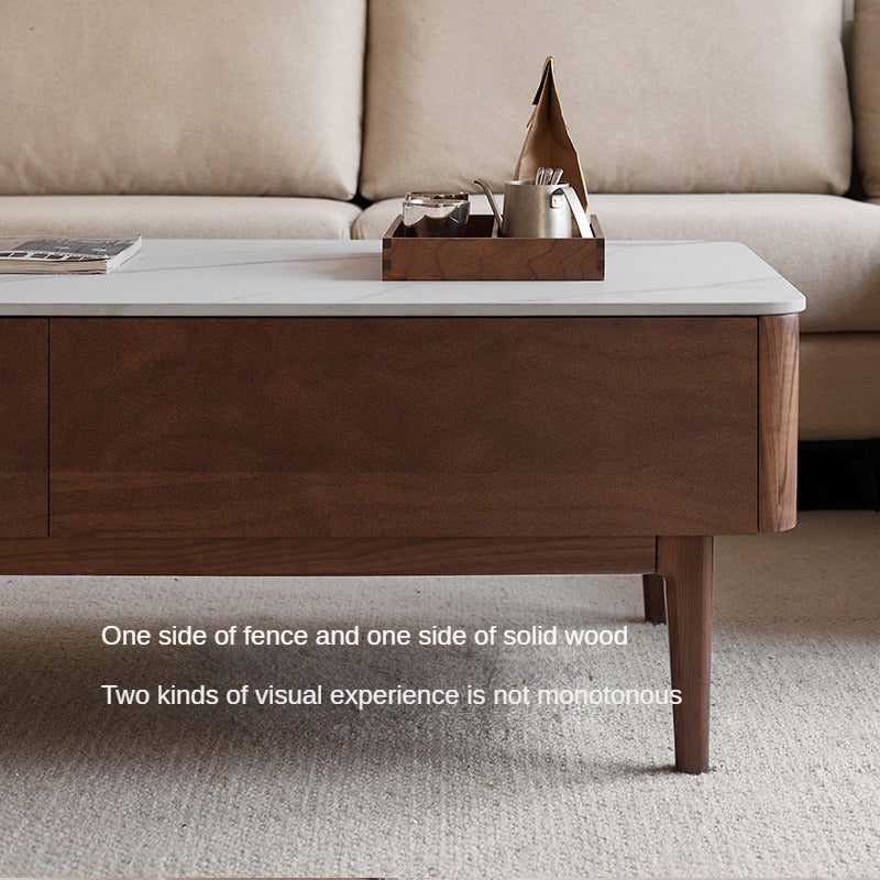 Handcrafted Black Walnut Coffee Table with Natural Slate Top - Rustic Modern Living Room Furniture for Home Decor