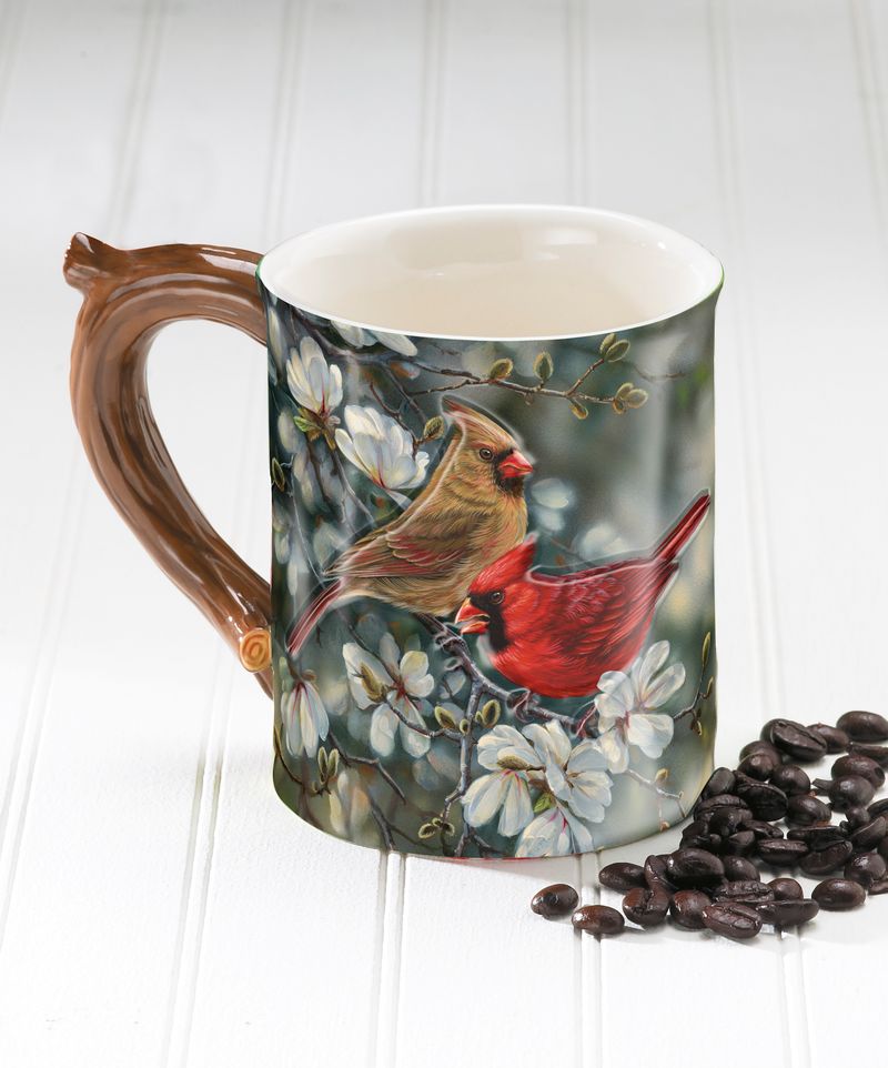 Stunning Cardinals and Magnolias Sculpted Ceramic Mug - Perfect for Coffee, Tea & Hot Chocolate - Ideal Gift for Nature Lovers & Home Decor