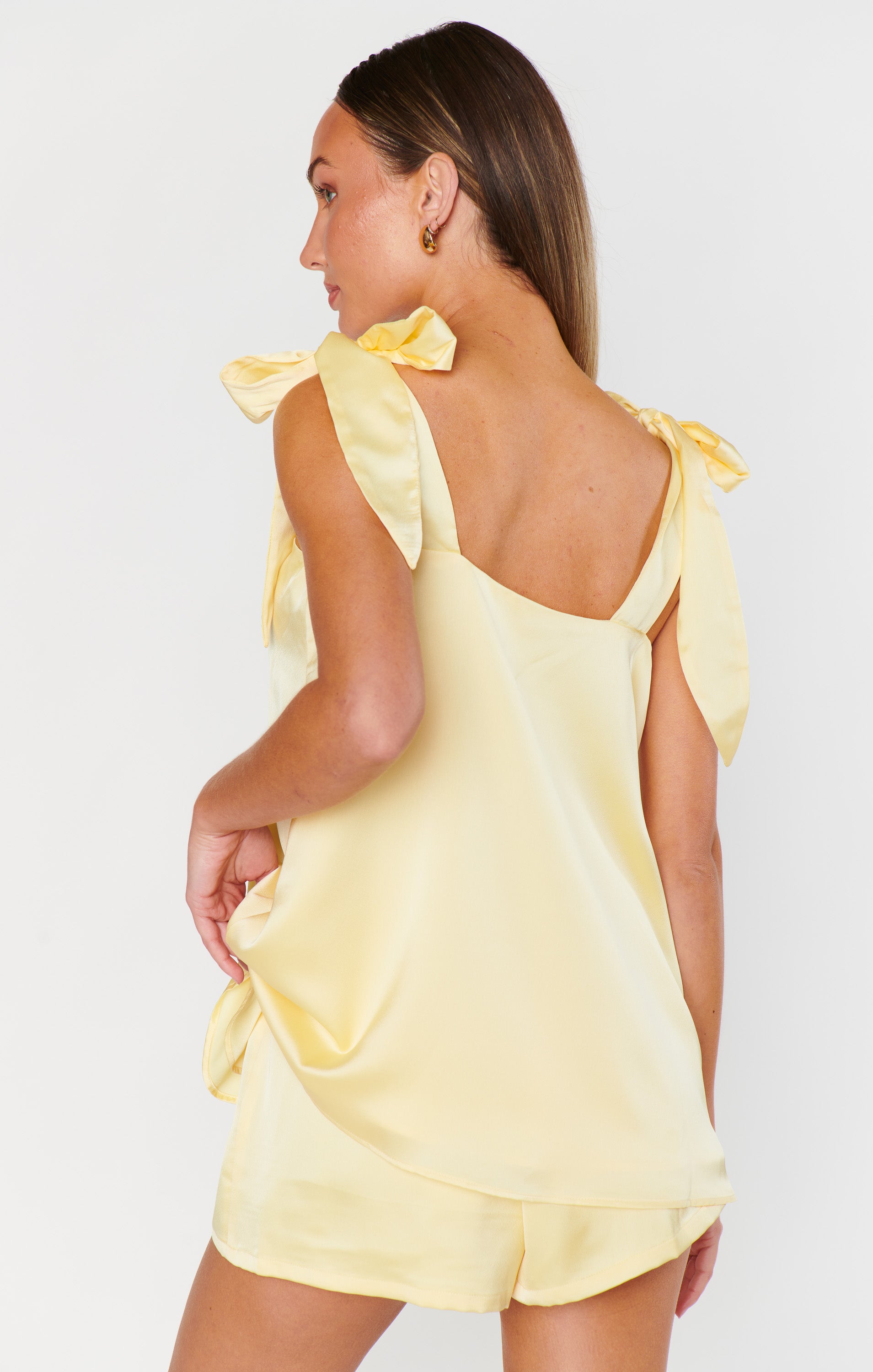 Luxury Satin Makeup Tank Top - Pale Yellow for Women | Elegant & Comfortable Loungewear for Home, Yoga & Casual Outfits