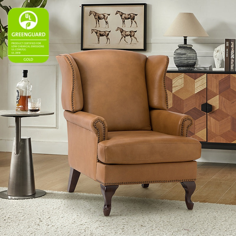 Premium Wilhelm Genuine Leather Armchair - Handcrafted Brown Leather Lounge Chair with Solid Wood Frame - Perfect for Living Room, Office & Study Spaces