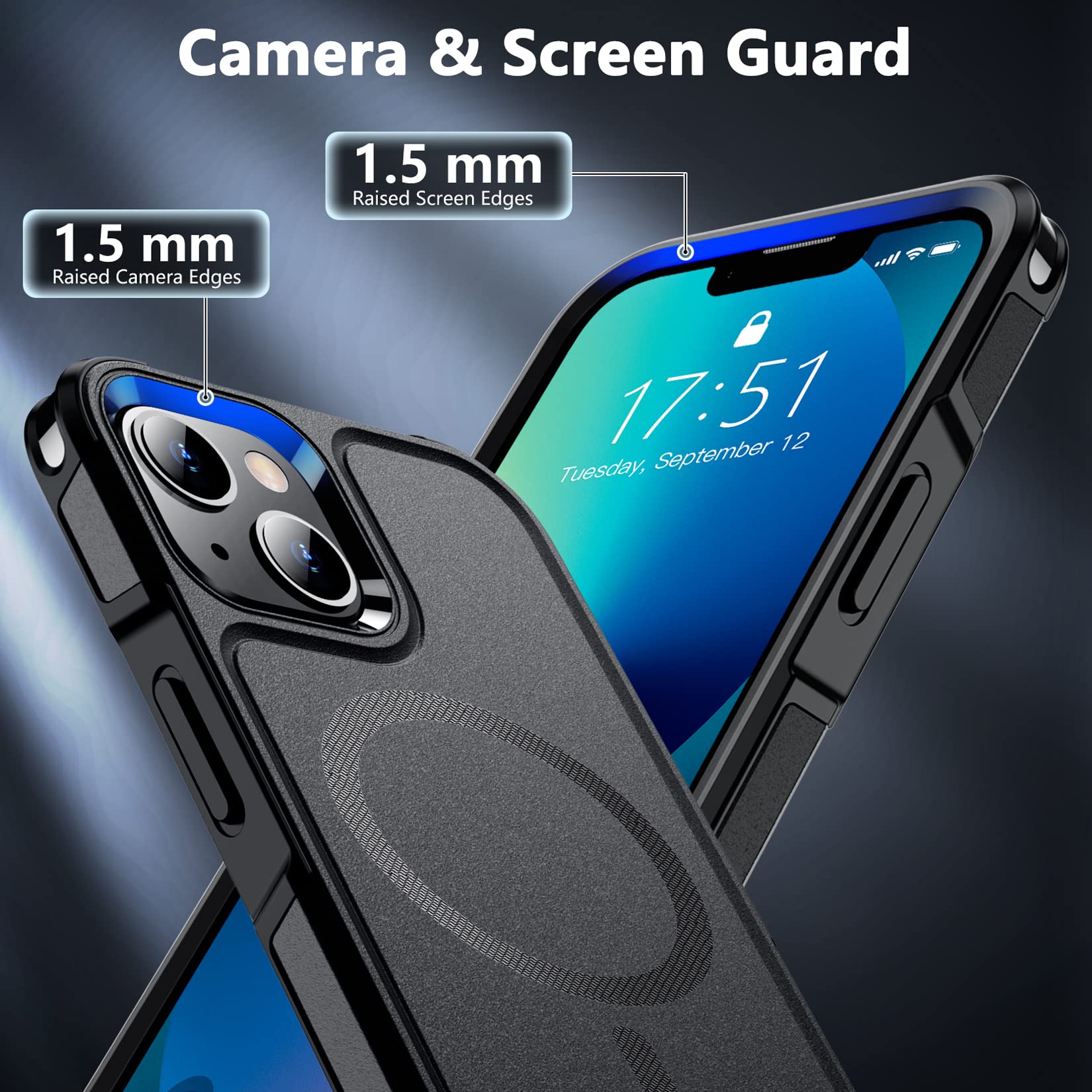 SPIDERCASE Military-Grade Shockproof iPhone 13 Case (6.1 inch) with 2 Tempered Glass Screen Protectors - Magsafe Compatible, Anti-Drop Protection - Perfect for Outdoor Activities & Daily Use (Black)