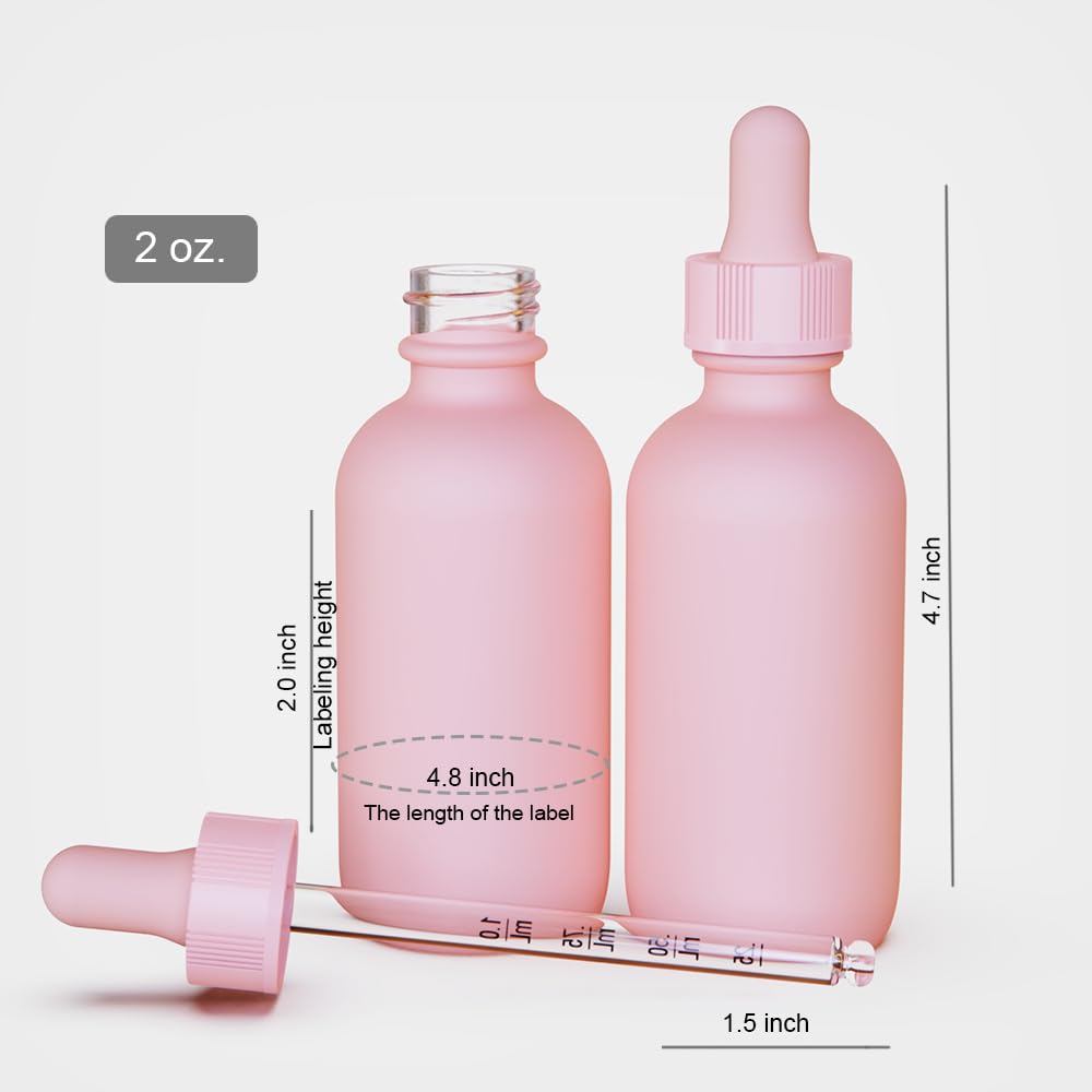 2 oz (60ML) Pink Glass Dropper Bottles with Glass Eye Dropper - UV Resistant Essential Oil Bottles for Aromatherapy, DIY Skincare & Perfume Making (Pack of 12) - Perfect for Home Spa, Travel & Gift Giving
