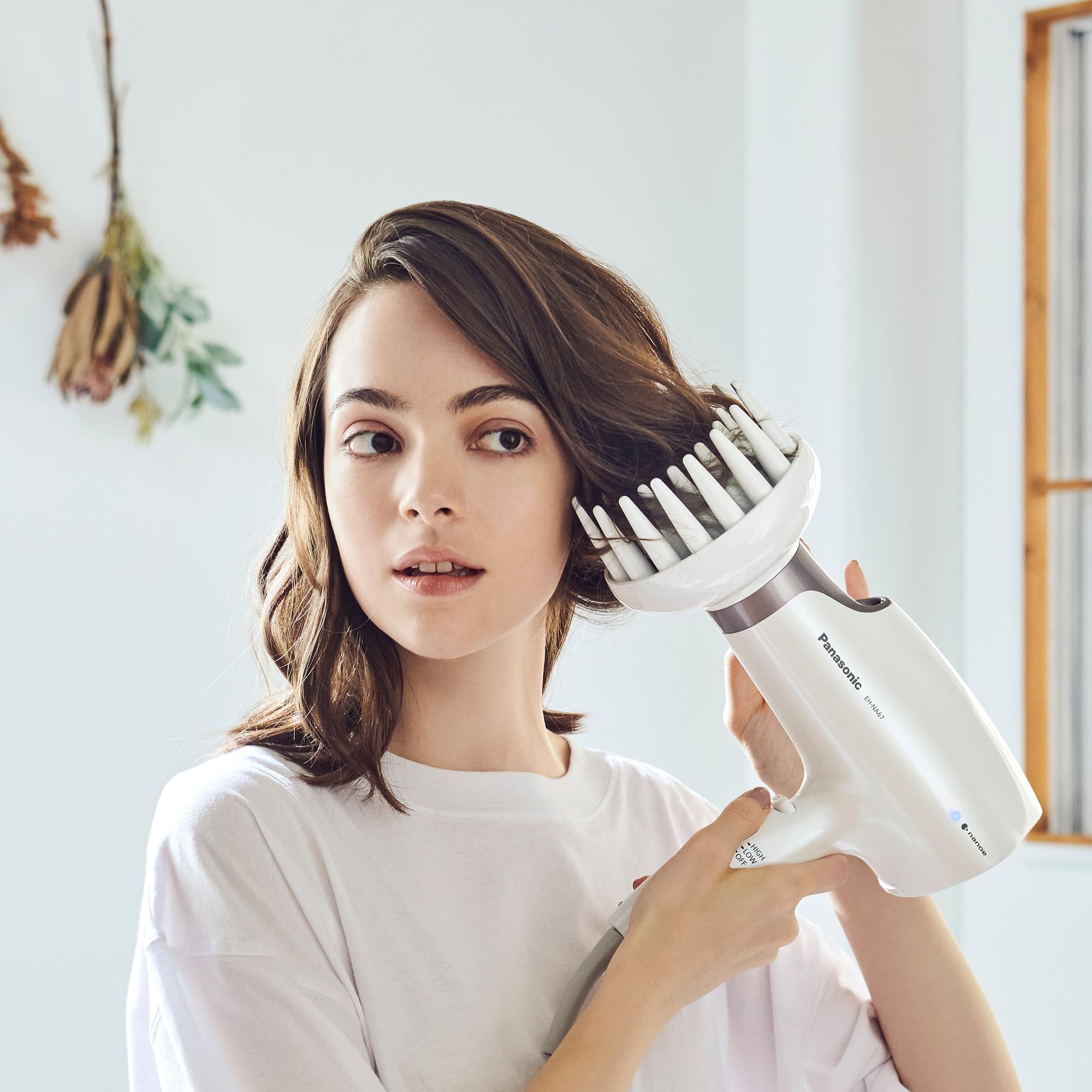Panasonic Nanoe Hair Dryer EH-NA67-W - Salon Quality Blow Dryer with Oscillating QuickDry Nozzle, Diffuser & Concentrator Attachments, 3 Heat & Speed Settings for Fast Drying & Healthy Hair - Perfect for Home & Professional Styling (White)