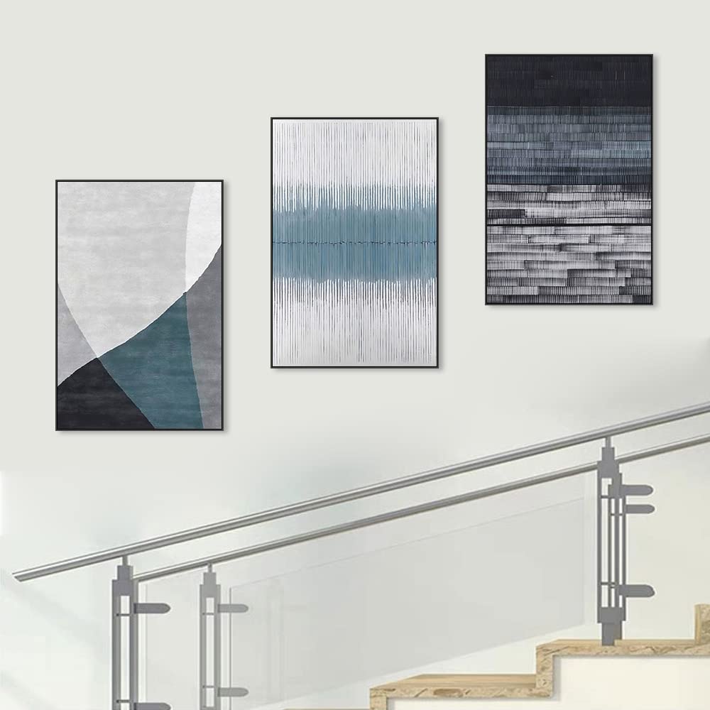 Modern Abstract Blue Canvas Wall Art Set of 3 - Navy Large Framed Decor for Living Room, Bedroom & Office (24