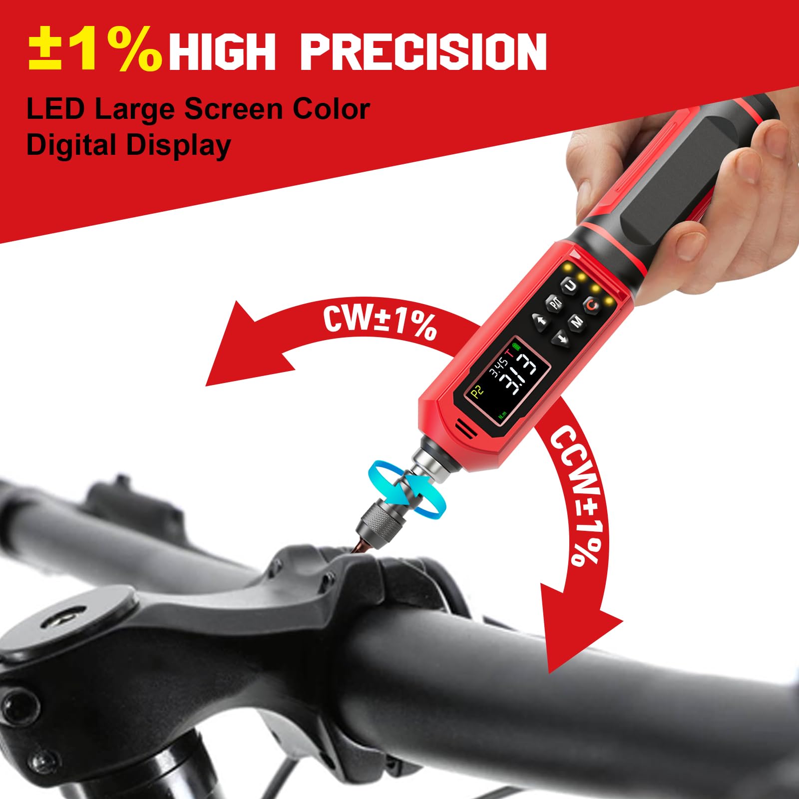 Precision Digital Torque Screwdriver 1.5-88.5in-lbs (0.15-10Nm) with ±1% Accuracy - LED Alarm, Buzzer & Vibration - 9 Preset Modes & Data Storage - Perfect for Bike Repair, Gunsmithing, Scope Mounting and Electronics Assembly