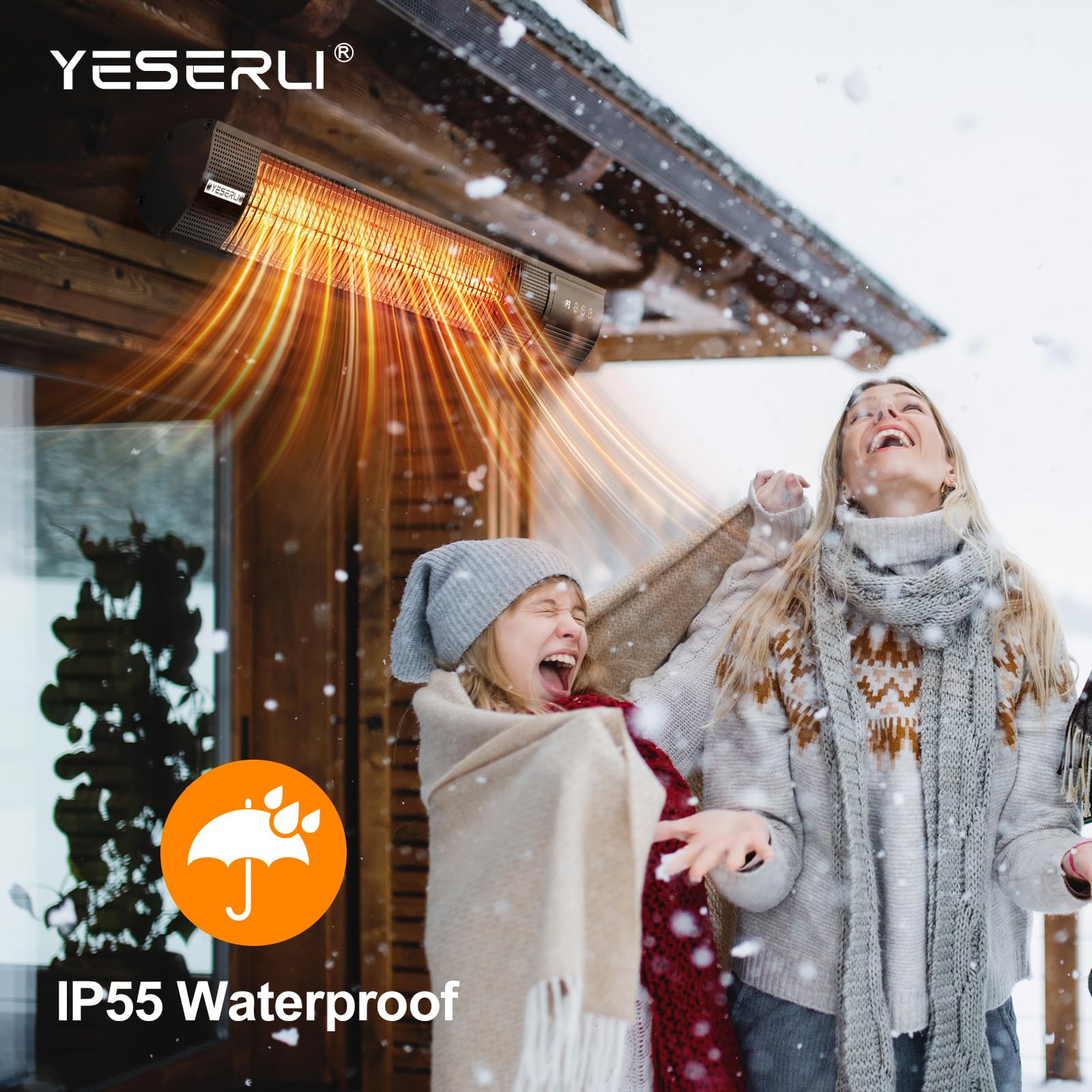YESERLl 1500W Electric Patio Heater with Remote Control - 3 Power Settings, Wall Mounted Carbon Infrared Outdoor Heater, Fast Heating, Quiet Operation, IP55 Waterproof & 24H Timer - Perfect for Patio, Deck, Garden, and Snowy Outdoor Gatherings